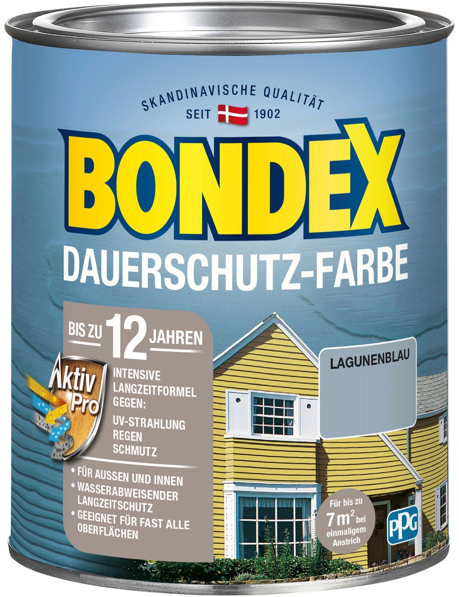 DAUERSCHUTZ-FARBE, Langzeitformel für mit und Wetterschutz Wetterschutzfarbe Lagunenblau Außen Aktiv Innen, Pro Bondex