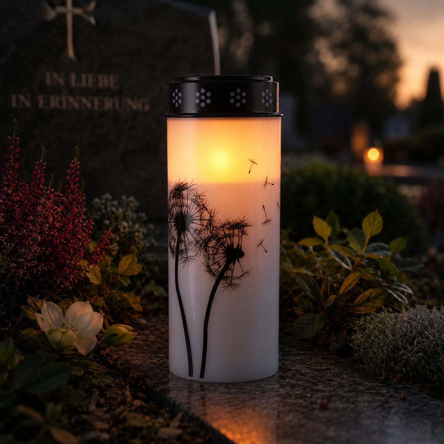 MARELIDA LED-Kerze LED Grablicht Grabkerze Pusteblume bis 2500 Std. Friedhofskerze 21cm, LED Classic, amber