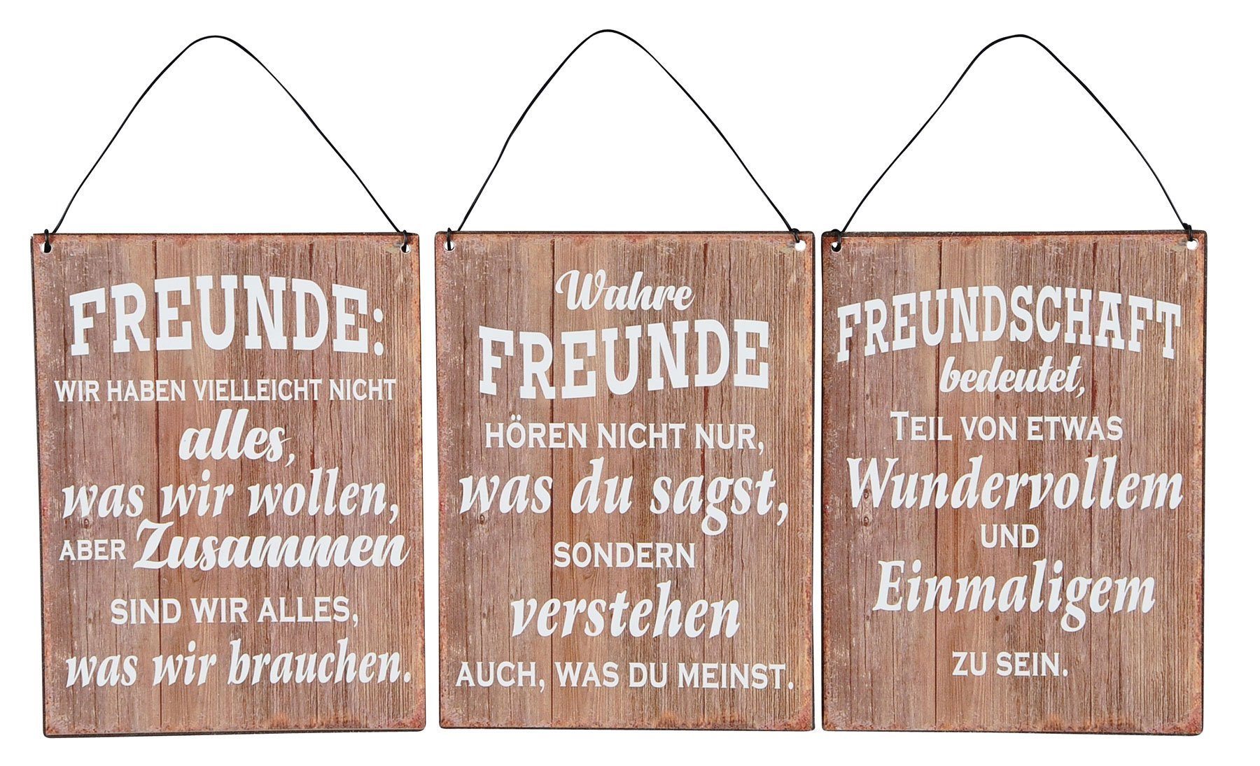 Levandeo® Wandbild, 3er Set Blechschilder H20cm Freundschaft Sprüche Braun günstig online kaufen