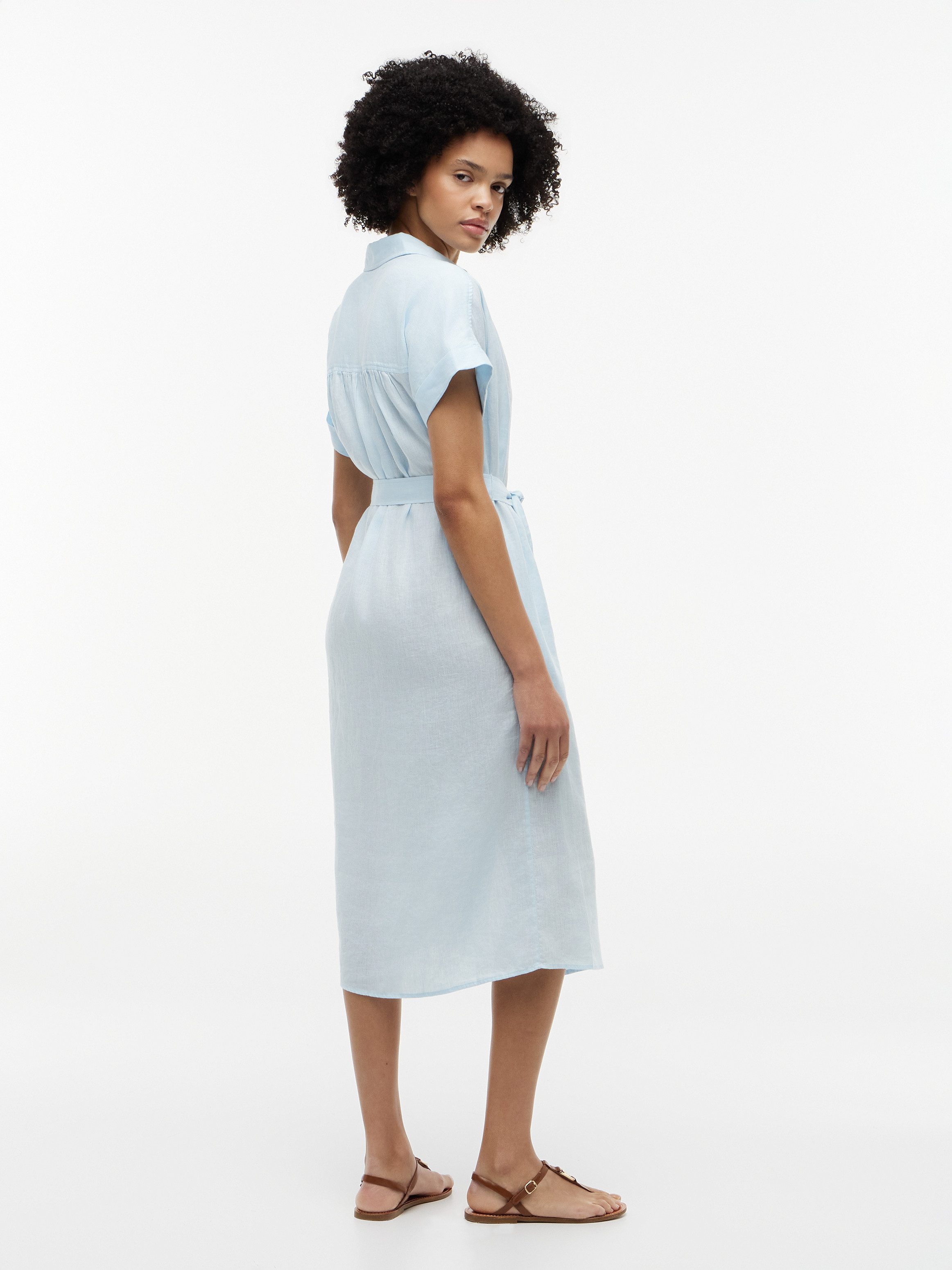 Tommy Hilfiger Hemdblusenkleid LINEN BELTED KNEE SS SHIRT DRESS mit Bindegürtel