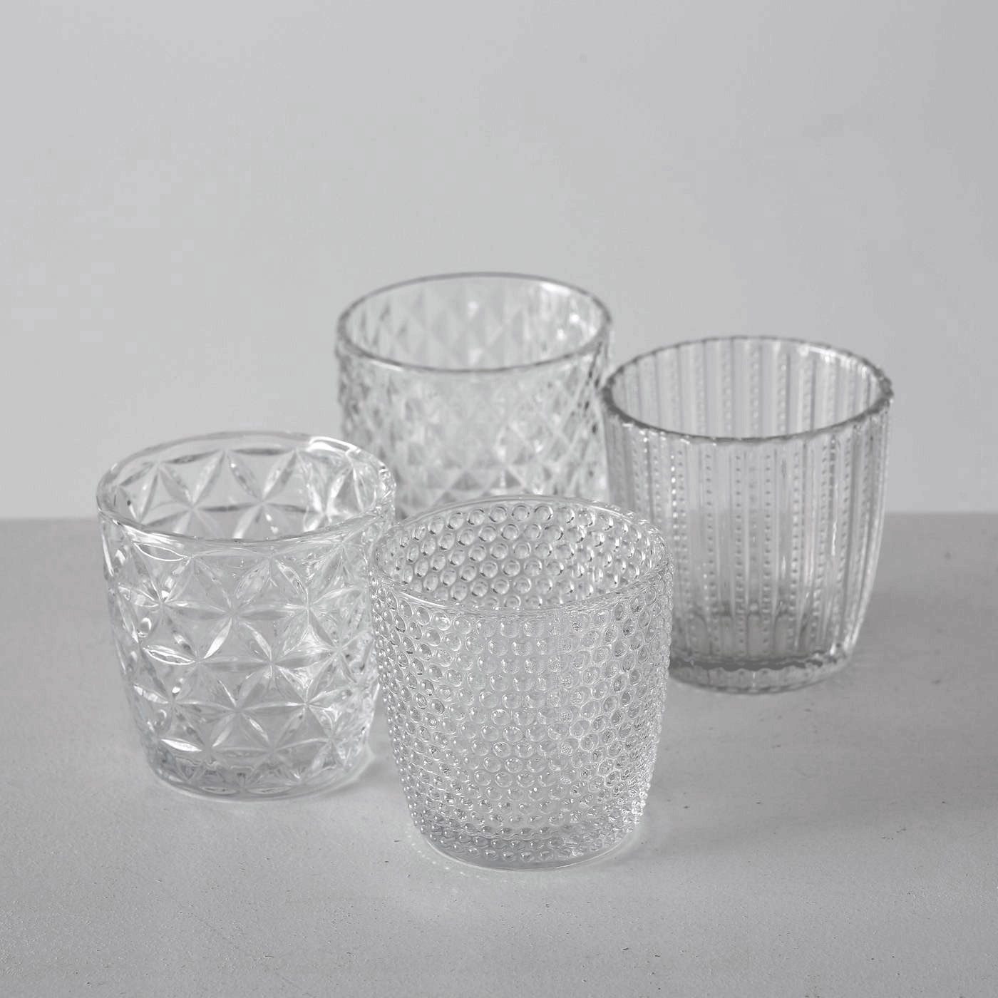 LS-LebenStil Teelichthalter 4´er Set Teelichtgläser Retro Weiß Klar 7cm Glas Windlicht (4´er Set Kristall Ornament Windlicht für Teelichter, 4 St., Halter Kerze – Bild 4 von 5