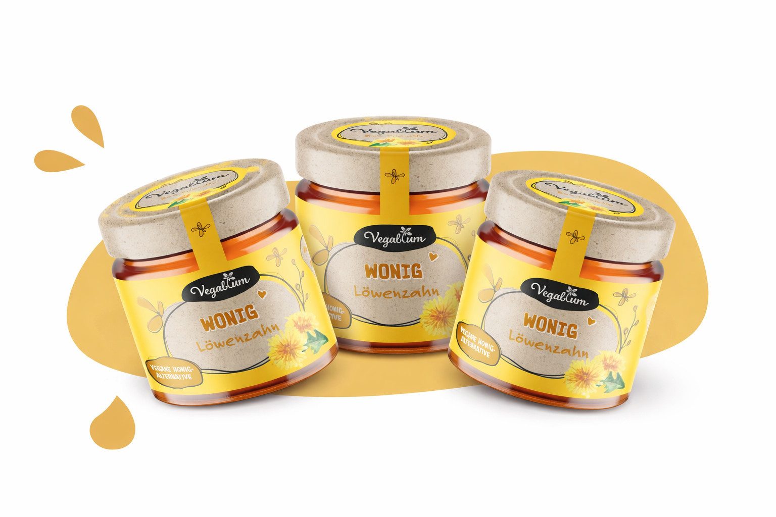 Vegablum Süßungsmittel Wonig Löwenzahn Bio, vegane Honigalternative, 3 x 225 g, Vorratsset zum Teilen und Verschenken