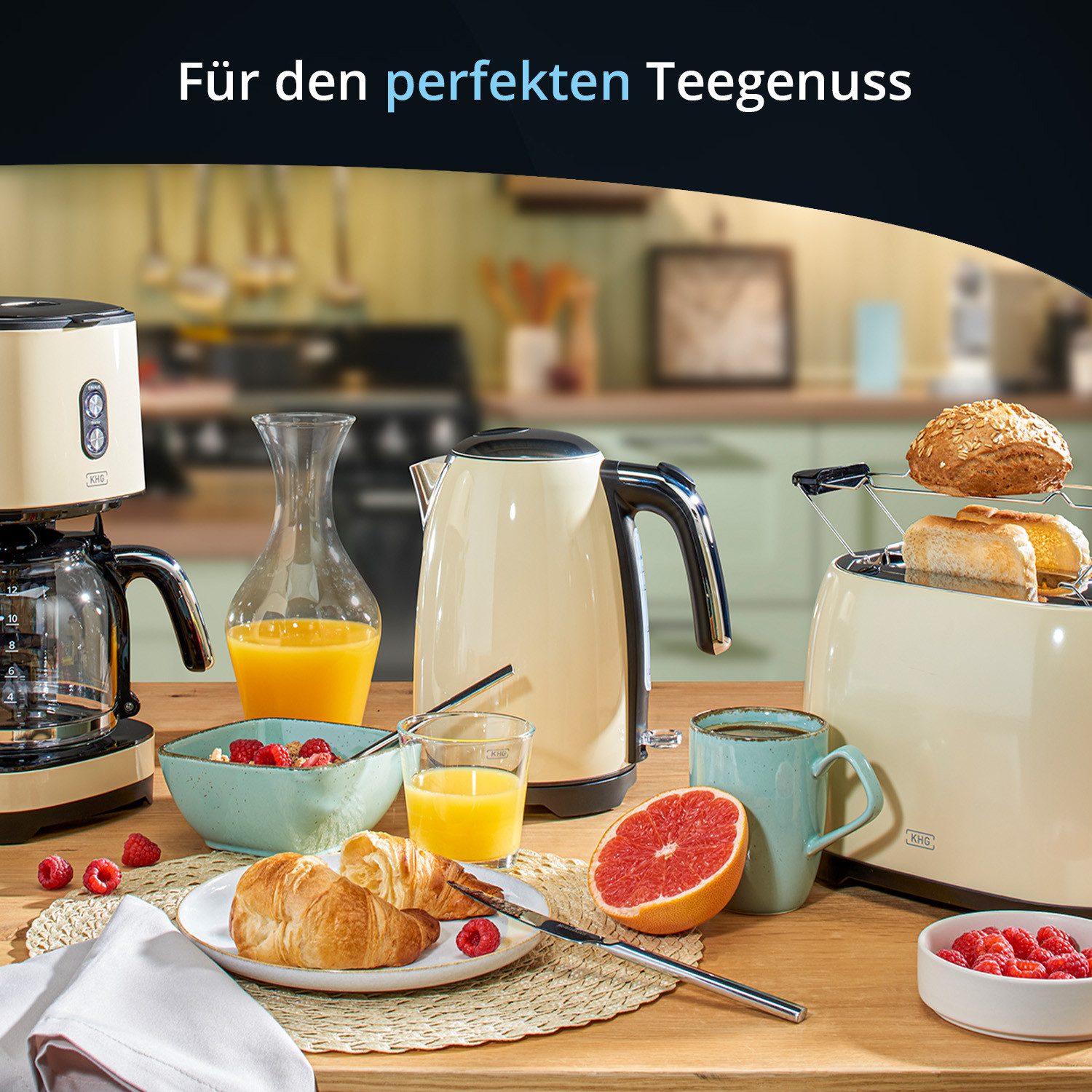KHG Wasserkocher WK-1714 CE in creme aus Edelstahl, 1,7 Liter Fassvermögen, 1.7 l