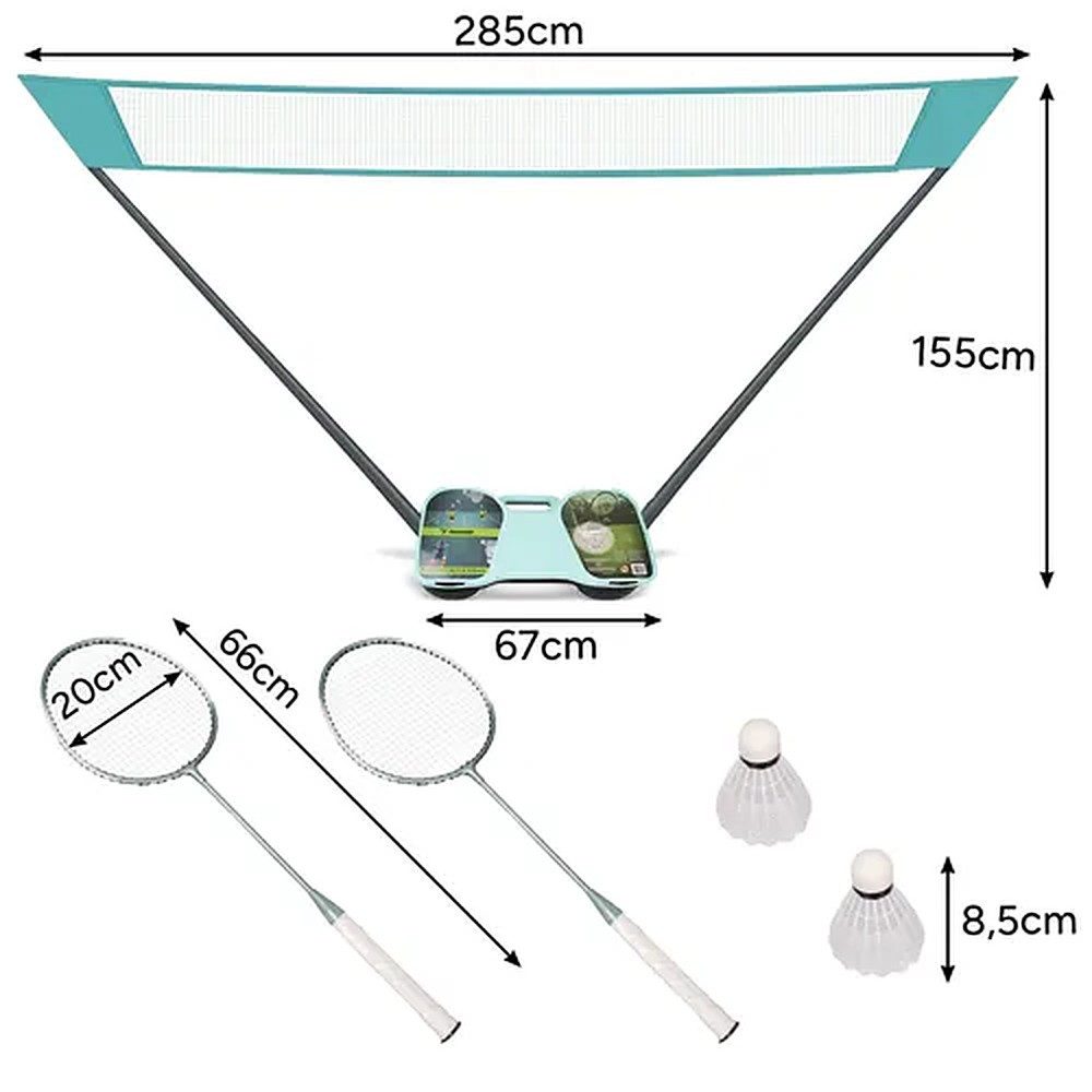 Trizand Badmintonschläger Federballset Gartenspiel Freizeitset, (Spar-Set, 2-tlg., 285 x 155 cm komplett), Set mit Netz, Koffer, Aluschläger, 285 cm