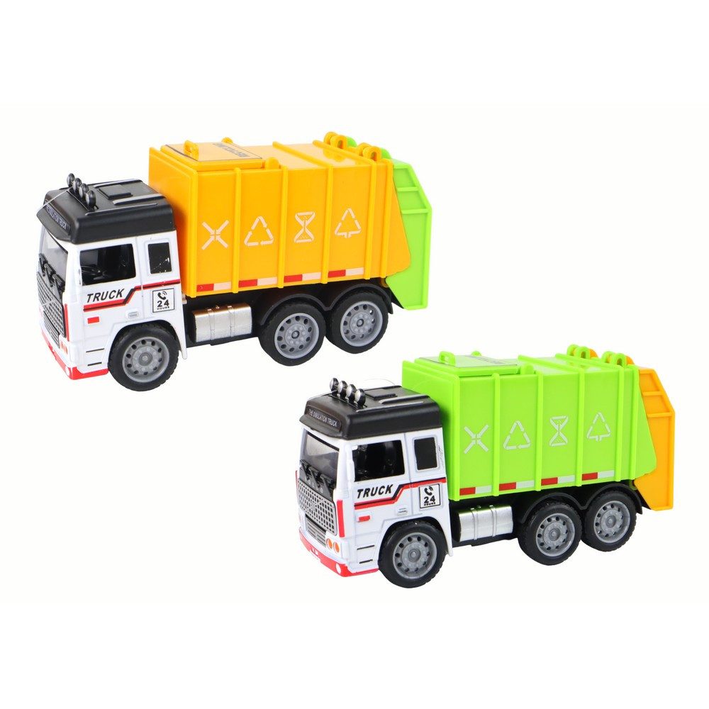 LEAN TOYS Anhänger Müllfahrzeug Entsorgungsfahrzeug Friktionsspielzeug, Spar-Set, 1-tlg., 13 x 7 x 5 cm robust, Friktionsantrieb, kippbarer Aufbau, Klappe, ab 3 Jahren