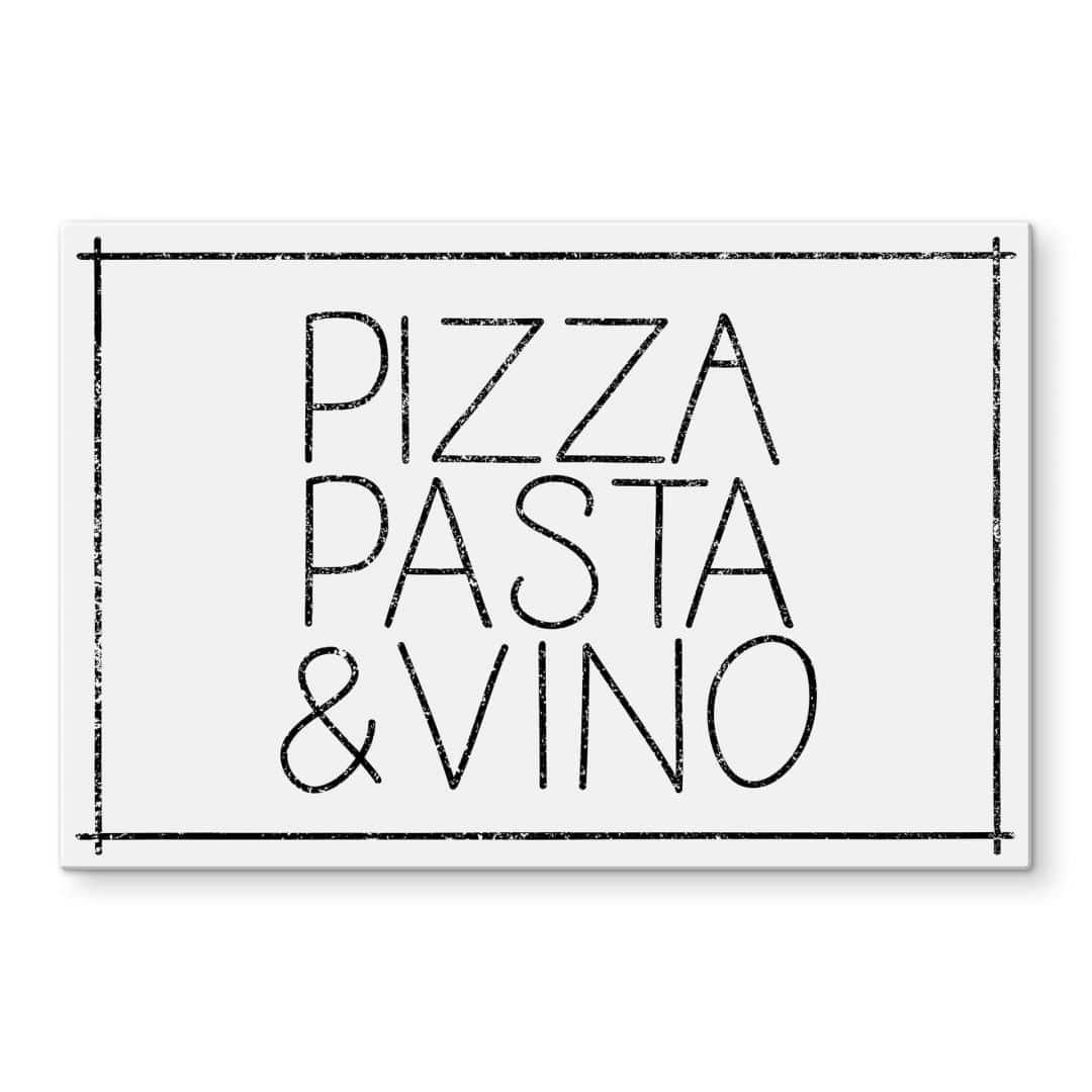 K&L Wall Art Gemälde Pasta Vino, Wandschutz Schriftzug Küchenrückwand Pizza Spritzschutz Glas Bild montagefertig Herd