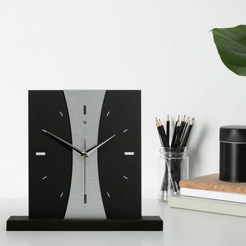 Kreative Feder Standuhr Designer-Standuhr „Stripe“ aus Holz, schwarze Tischuhr in modernem Metallic-Look ohne Ticken