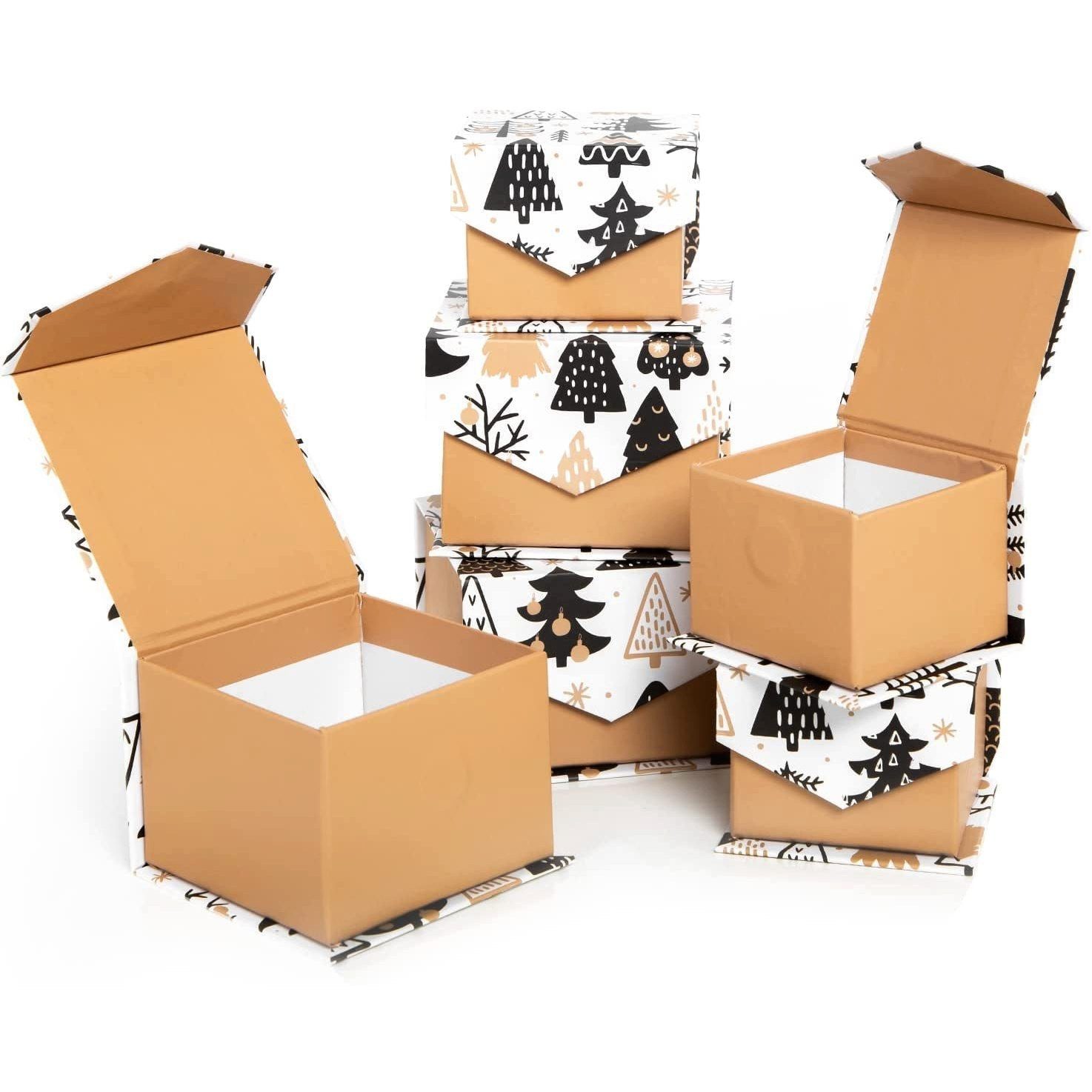 Logbuch-Verlag Geschenkbox 6 weihnachtliche Geschenkboxen braun weiß schwarz mit Magnetverschluss