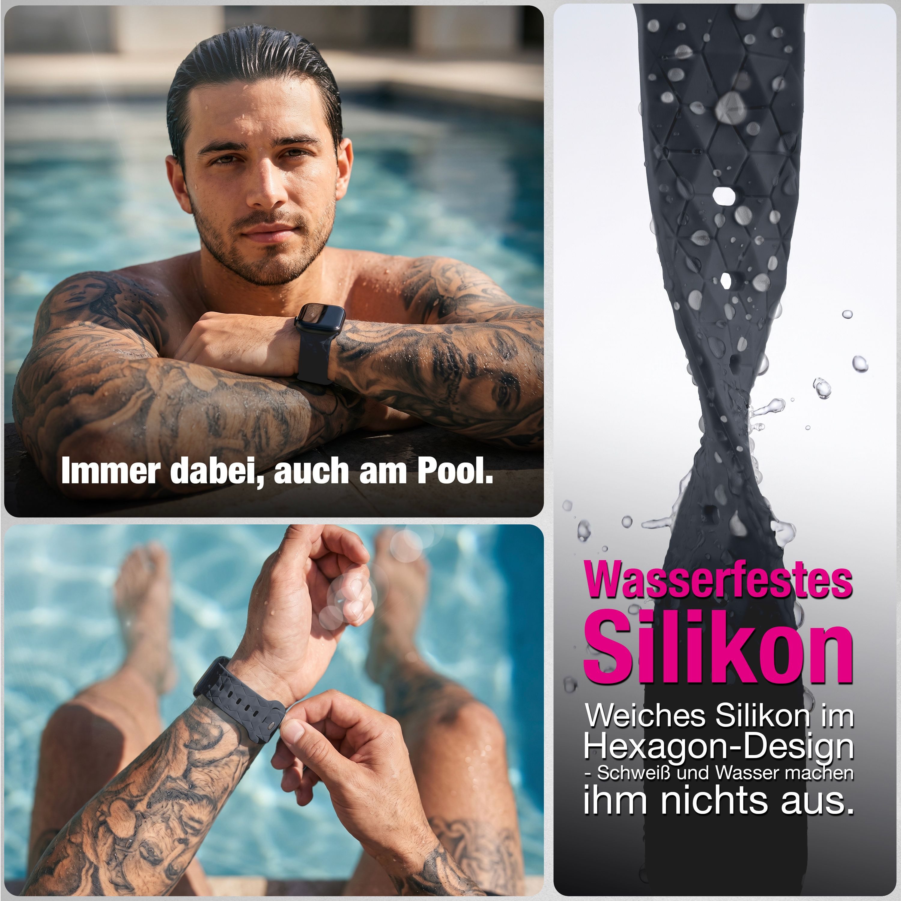 Nalia Smartwatch-Armband Apple Watch 38mm/40/41/42(Serie 10/11), Magnetisches Silikon Ersatzband / für Sport Fitness Uhr / Wasserfest
