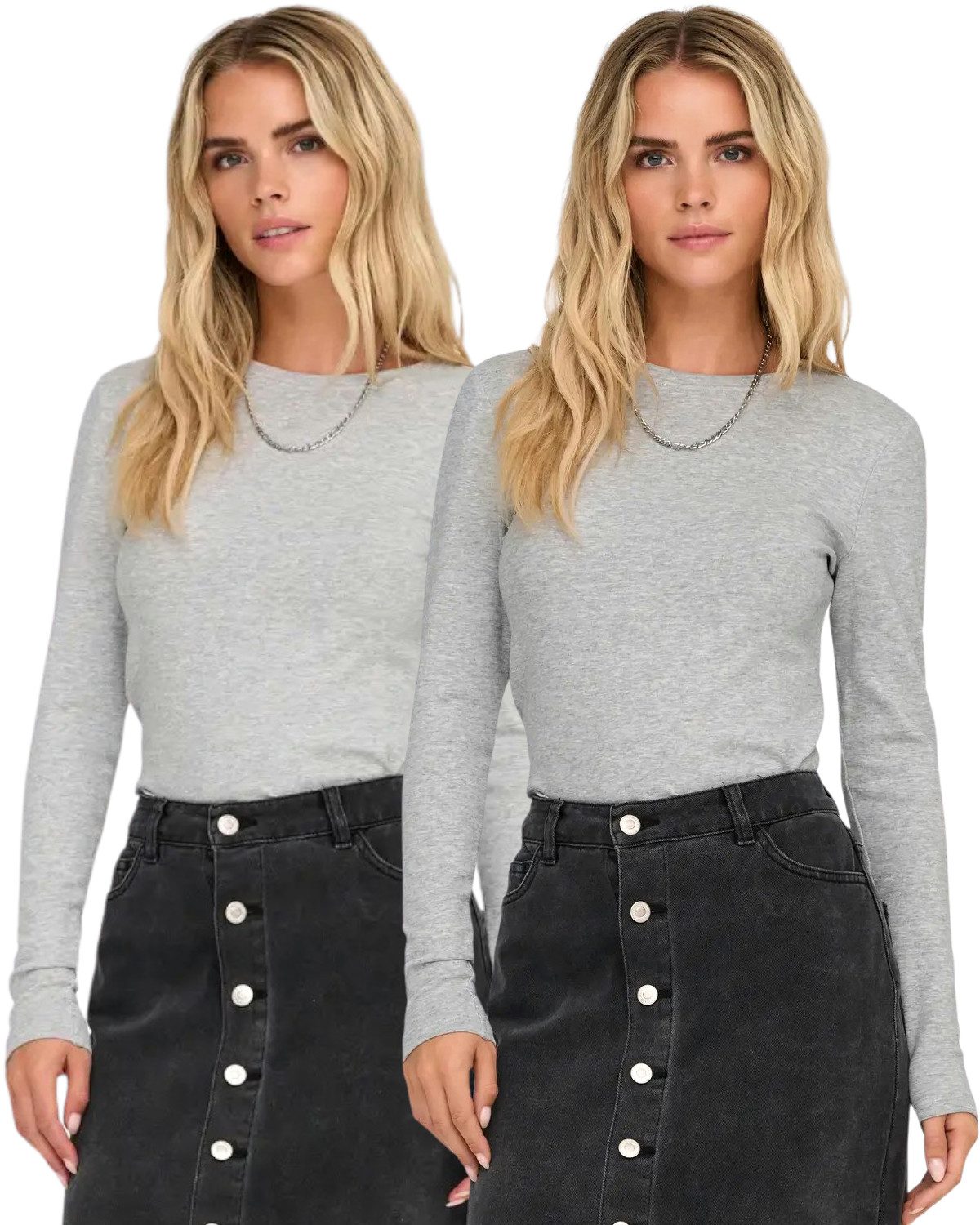 ONLY Langarmshirt (Spar Set, 2er-Pack) schlichtes Basic Shirt in Unifarben günstig online kaufen