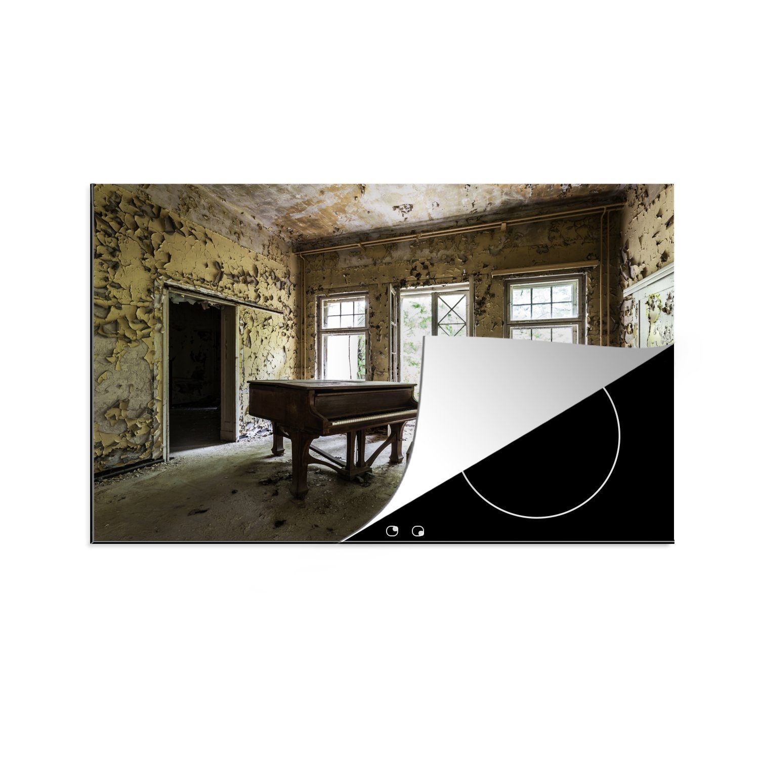 verlassenem für Klavier Vinyl, Altes 81x52 (1 cm, in die Induktionskochfeld MuchoWow tlg), Haus, Ceranfeldabdeckung küche, Herdblende-/Abdeckplatte Schutz