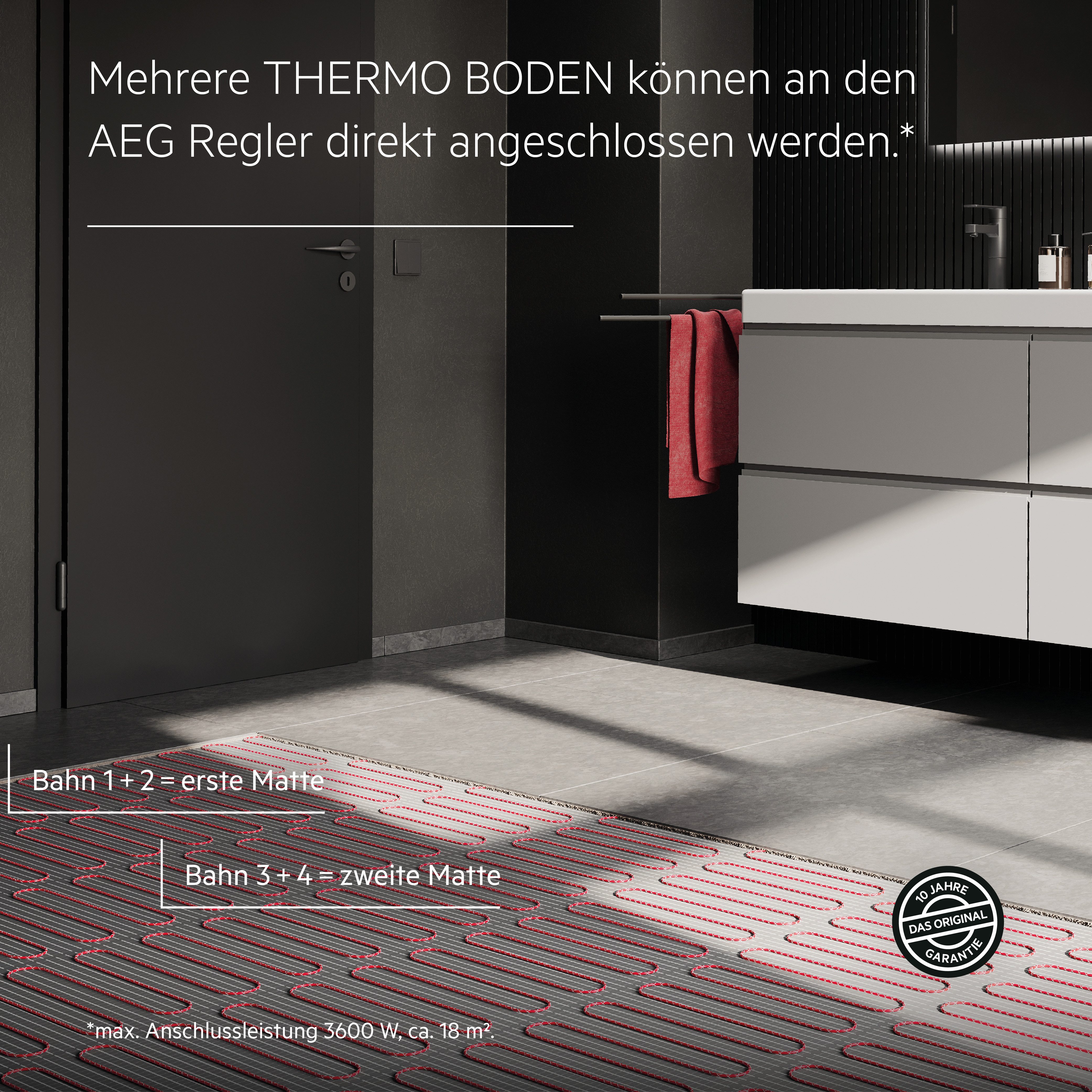 AEG Haustechnik Fußbodenheizung TBS TC 200/5, elektrische Fußbodenheizung, Heizmatte 5 m², 200 W/m²