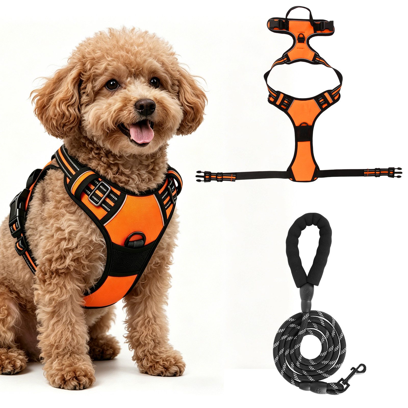 BlingBin Hunde-Geschirr Antizug Hundegeschirr mit Leine, Anti Zieh Geschirr für Hunde, Nylon und Polyester, Atmungsaktives und Reflektierendes Brustgeschirr für Mittelgroße Hunde