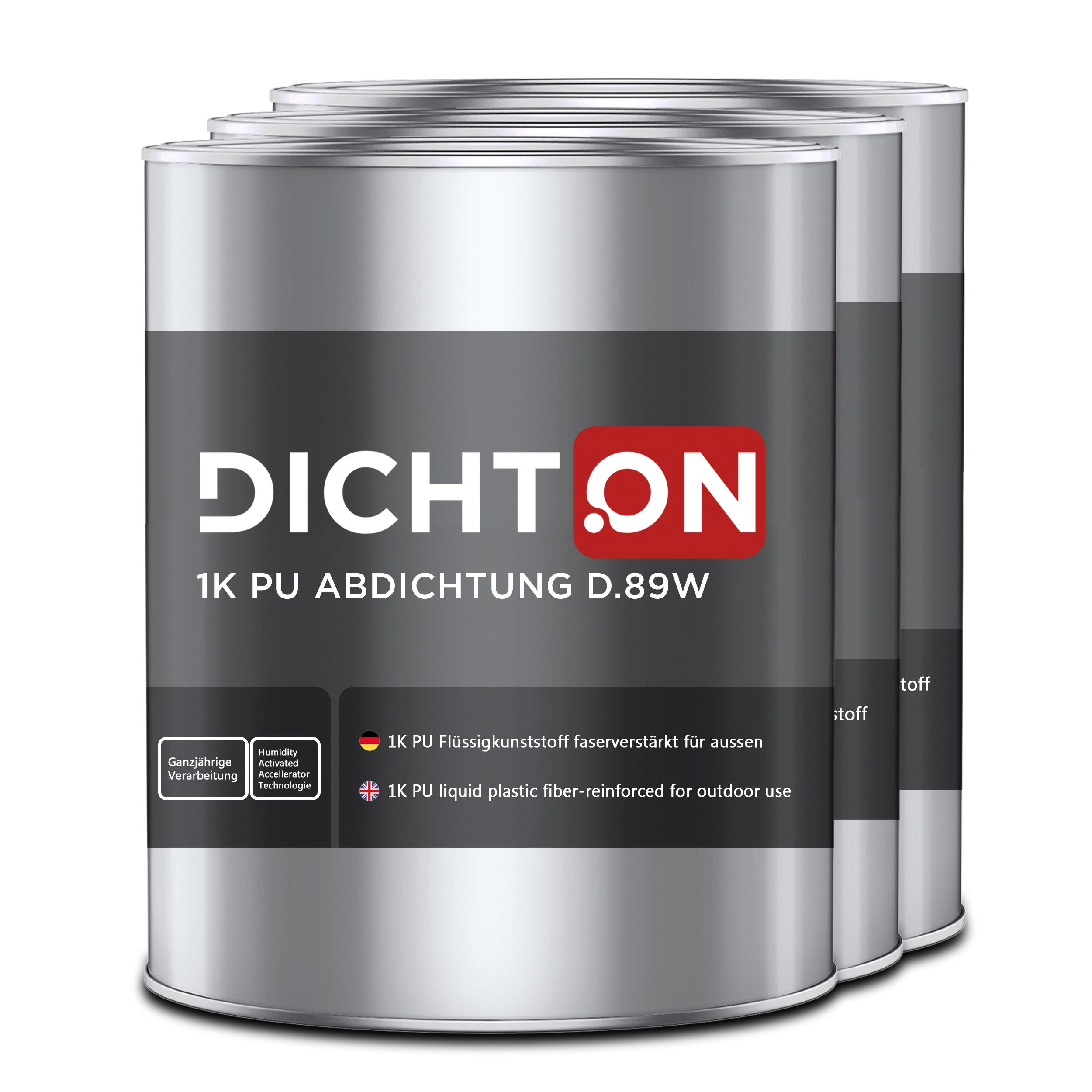 DICHTON Dichtstoff D.89W, D.89W 1K PU Abdichtung in grau faserverstärkt für aussen, Nahtlose Abdichtung für Dach, Balkon & Terrasse, Extrem elastisch – über 400 % Dehnfähigkeit, Schnelltrocknend – klebfrei nach 2–3 Stunden, Einfach aufzutragen mit Rolle, Pinsel oder Airlessgerät, (Ideal für- Käufer, die Wert auf Qualität & Technik legen)