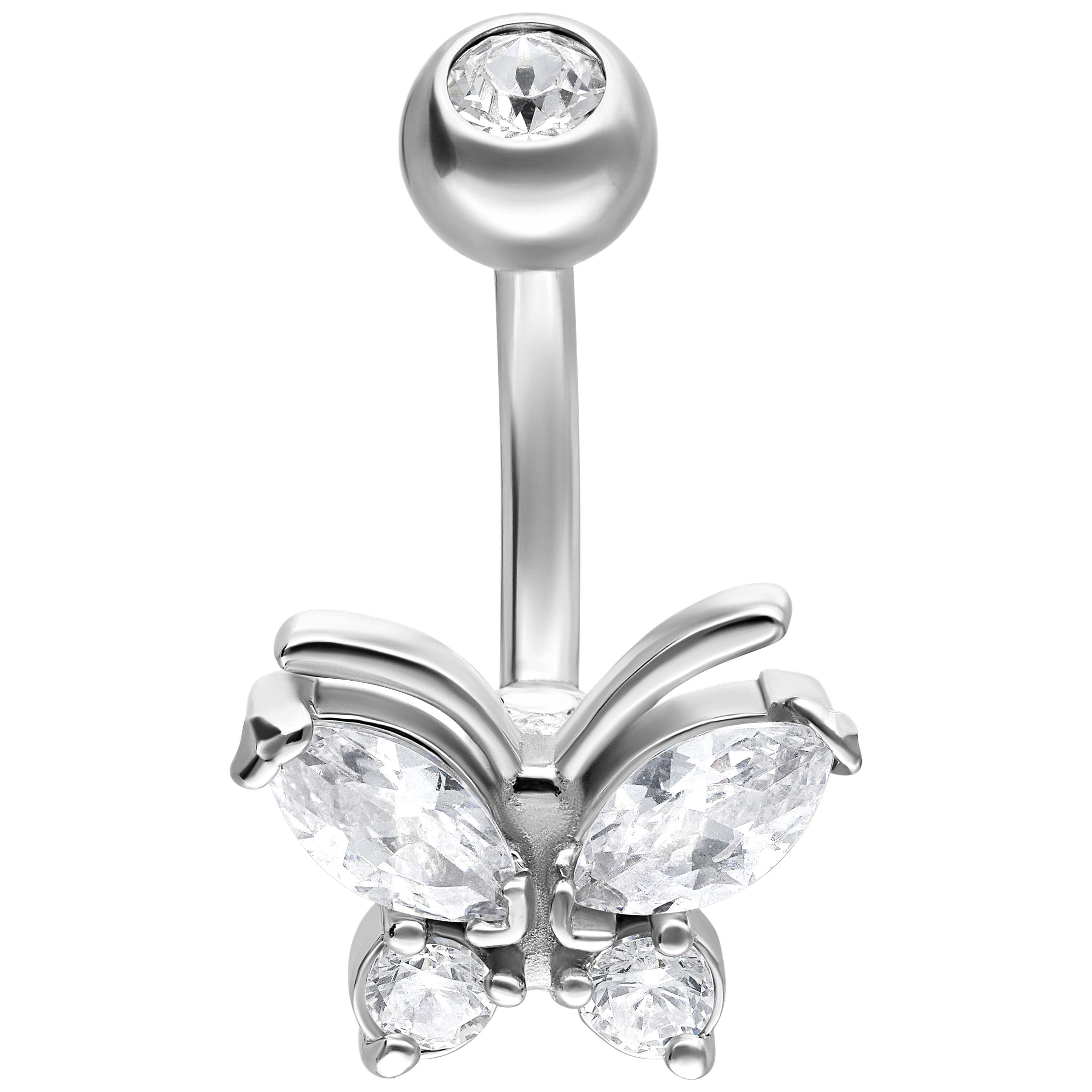 Wildcat Bauchnabelpiercing Butterfly Double Jewelled Bananabell für Bauchnabel, Länge: 10,0mm, Chirurgenstahl 316L - wasserfest, langlebig, hautverträglich