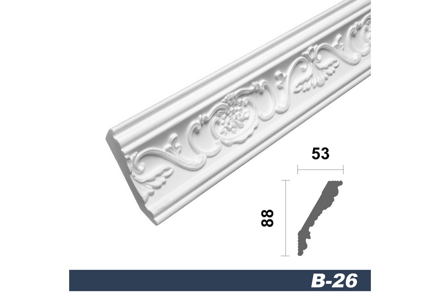 Thumbnail - marbet design Stuckleiste B-26, 50 Meter, Deckenleisten Sparpaket aus Styropor EPS - Stuckleisten gemustert, leicht im t...