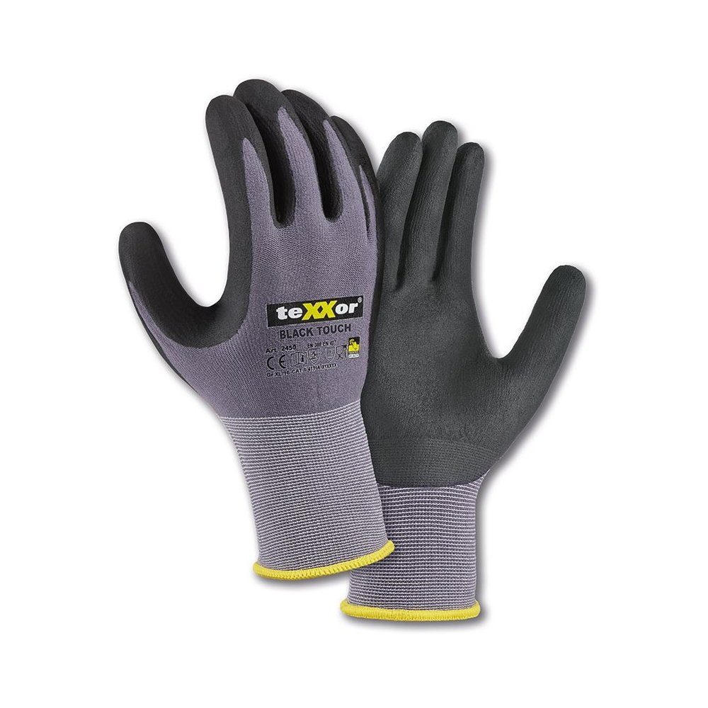 teXXor Arbeitshandschuh-Set Nylon Strickhandschuhe Black Touch