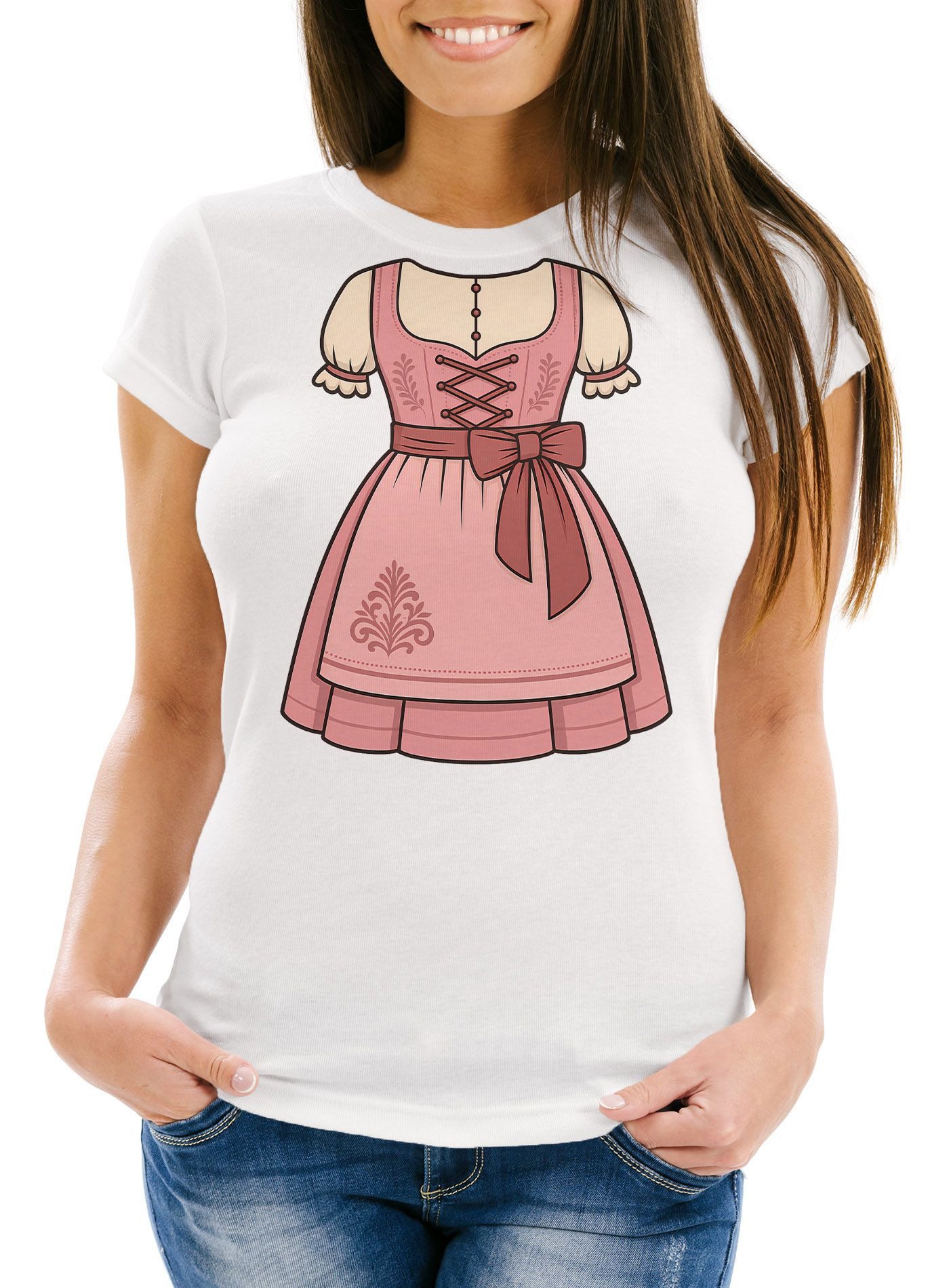 MoonWorks Print-Shirt Damen T-Shirt für das Oktoberfest Fake Dirndl Fun-Shirt Trachtenshirt mit Print
