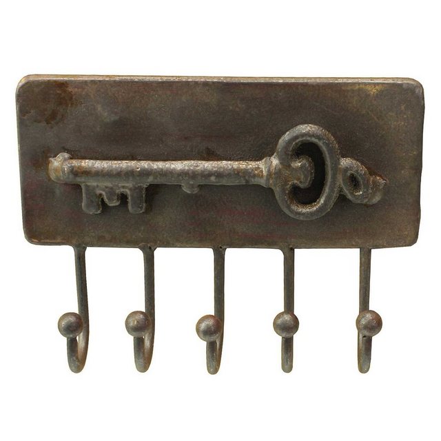 Macosa Home Wandhaken, Schlüssel, SA81414 Schlüsselleiste 5 Haken Eckig Metallhaken Braun Antik rostik Schlüssel-Haken Haken-Leiste Metall Kleiderhaken Garderobenhaken Vintage