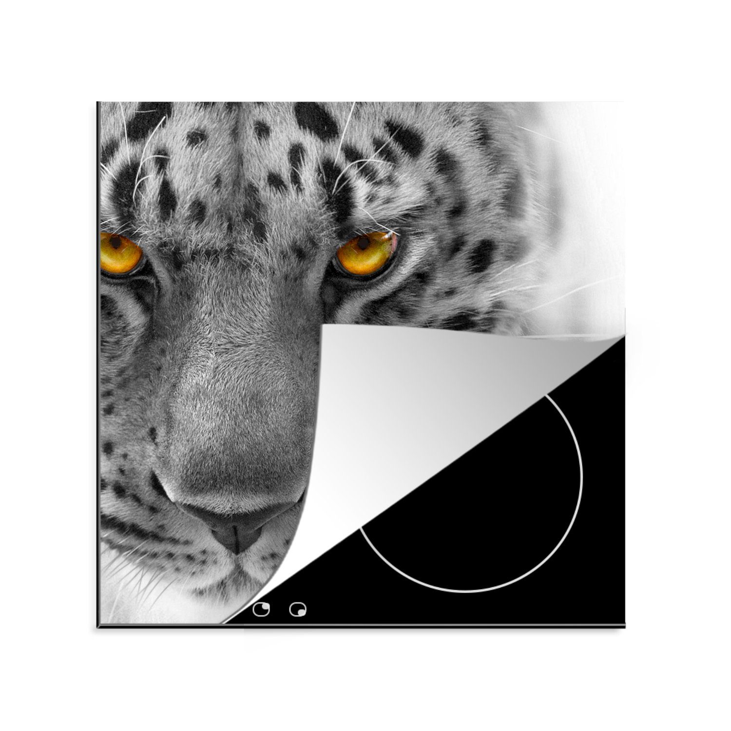 Augen - Ceranfeldabdeckung, (1 cm, Arbeitsplatte Herdblende-/Abdeckplatte Leopard 78x78 für MuchoWow Vinyl, küche - - Weiß, Schwarz tlg),