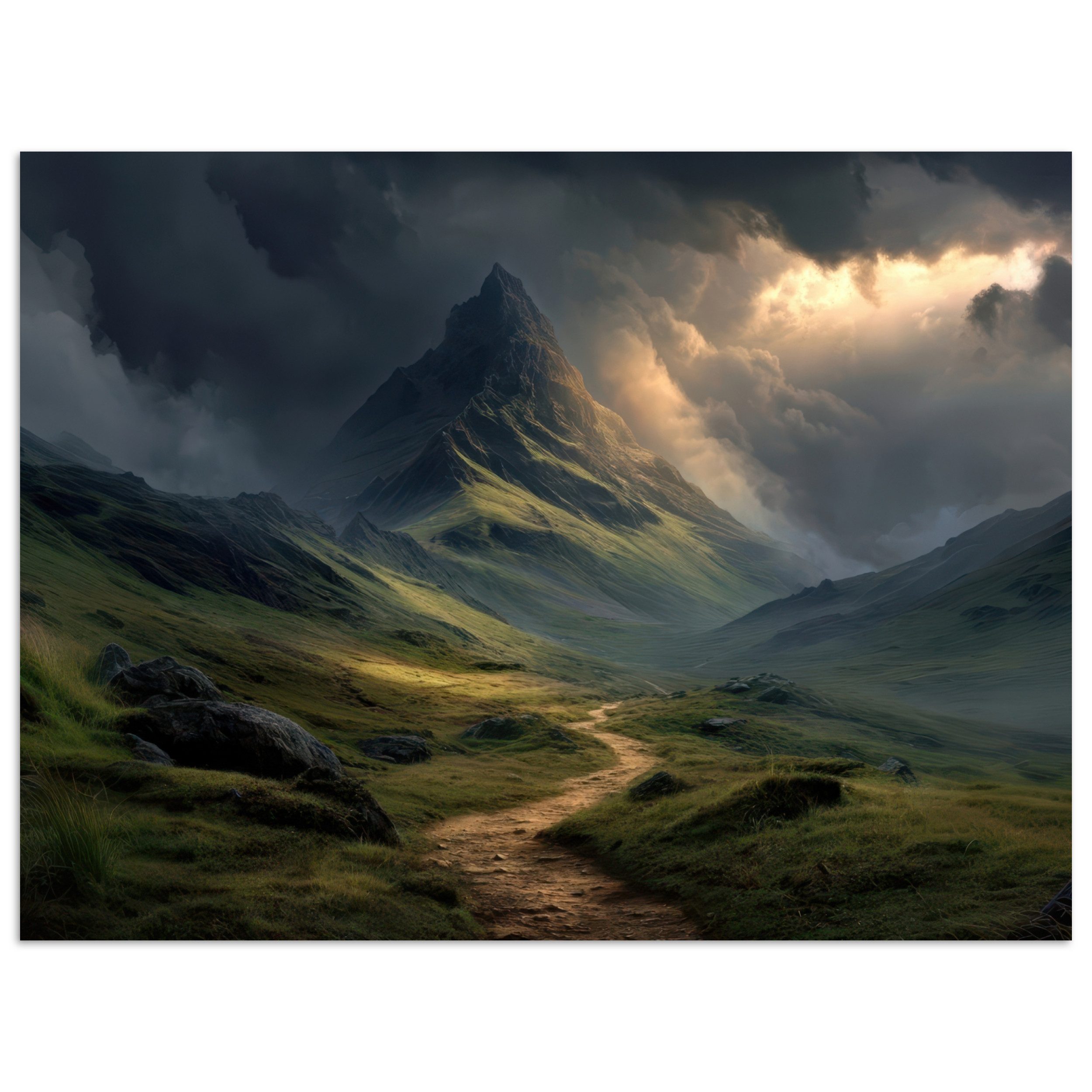 MuchoWow Poster Berge - Gewundener Pfad - Grün - Wolken, (1 St), Poster ohne Rahmen, Wandbild, Wandposter, 40x30 cm