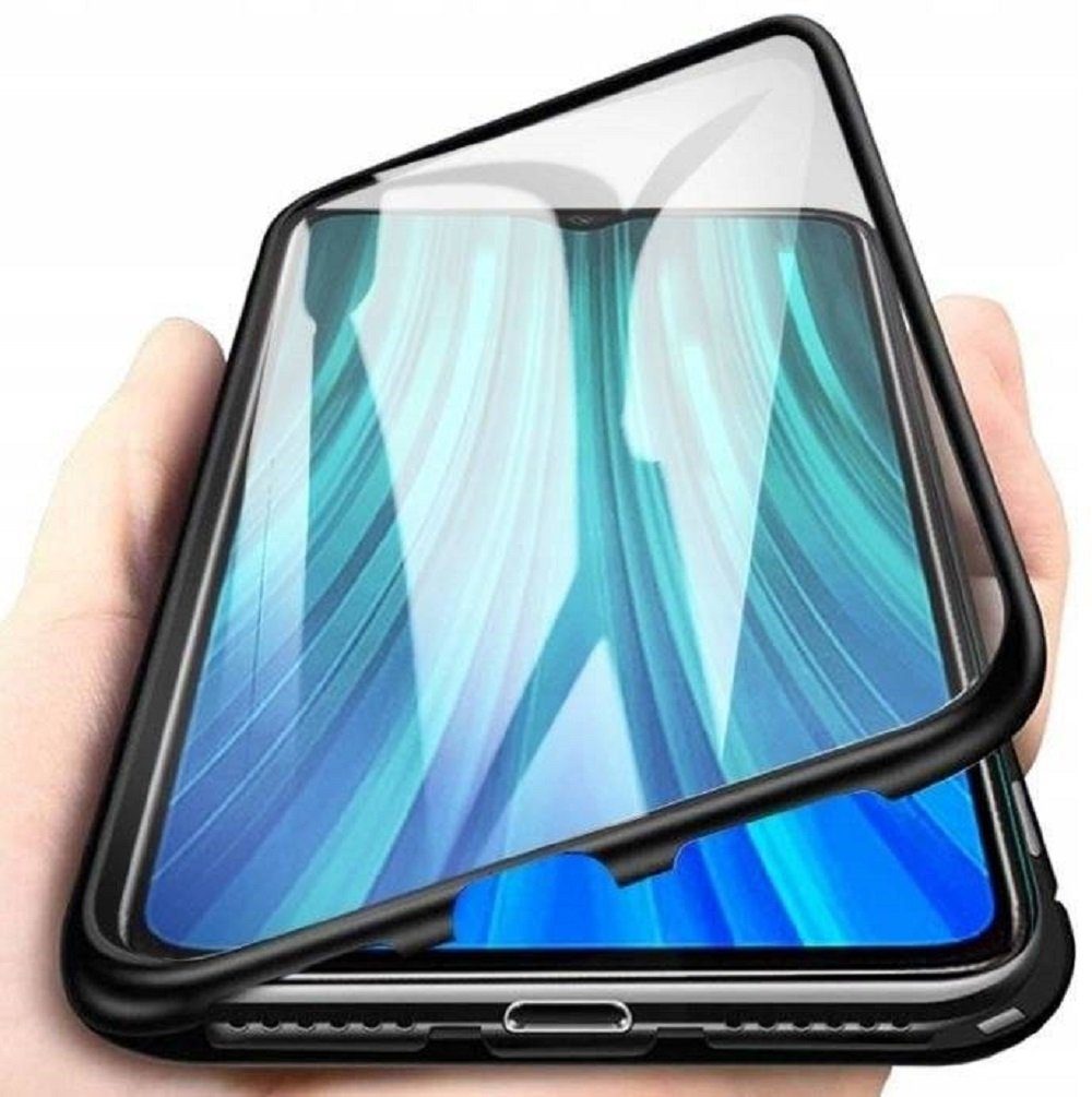 Handyhülle 360° Magnet Full Slim Metall Case Schutz Tasche Handyhülle Handyschale mit Panzerglas Vorderseite und Rückseite Schwarz