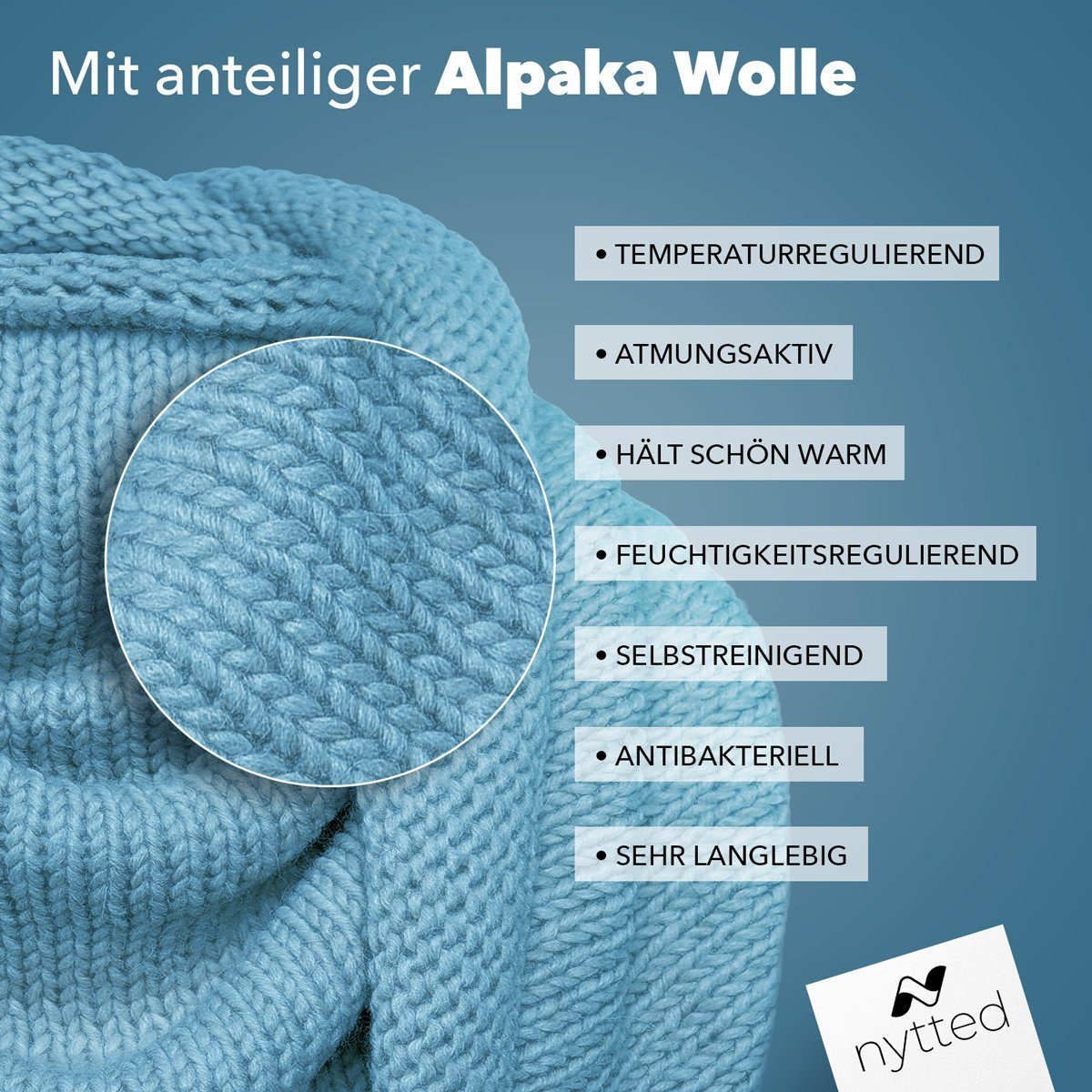 Damen Herren Wolle NYTTED® mit gestrickt Dreieckstuch & Wellengrün feinster Alpaka für