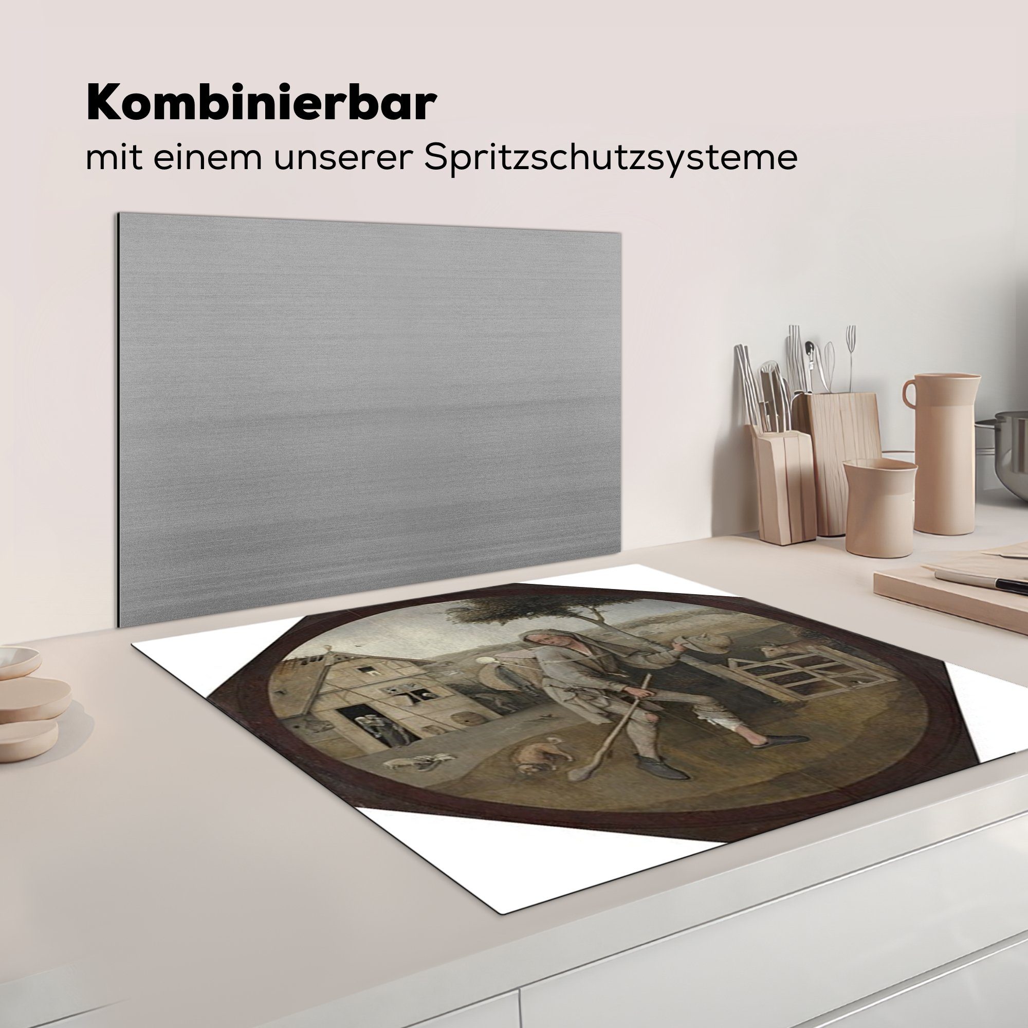 küche Gemälde Hausierer Hieronymus cm, Herdblende-/Abdeckplatte tlg), - 78x78 MuchoWow Ceranfeldabdeckung, Bosch, Vinyl, Der von (1 Arbeitsplatte für