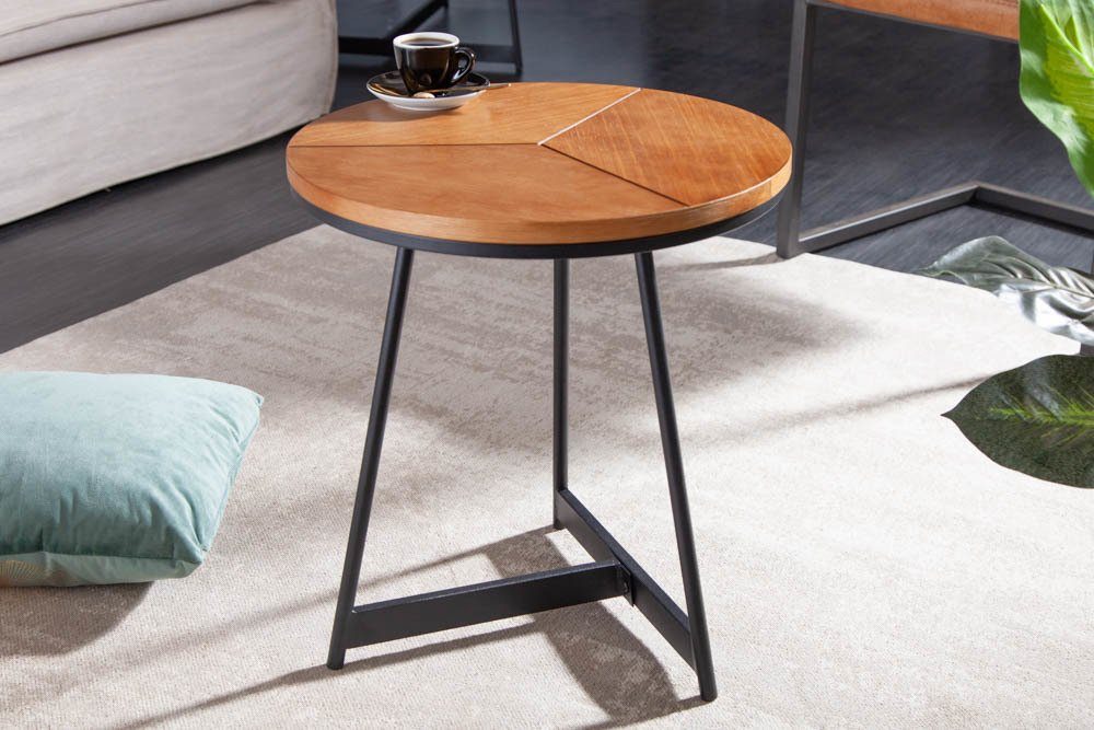 riess-ambiente Beistelltisch OAK ELEGANCE Ø45cm natur / schwarz (Einzelartikel, 1-St), Wohnzimmer · Eiche-Design · Metall · rund · Schlafzimmer