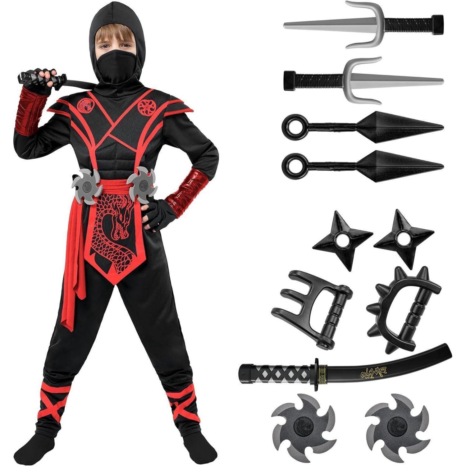 Kostüm Kostüm Ninja Drache Overall Kinder Halloween Rot Small(5-7 yrs)