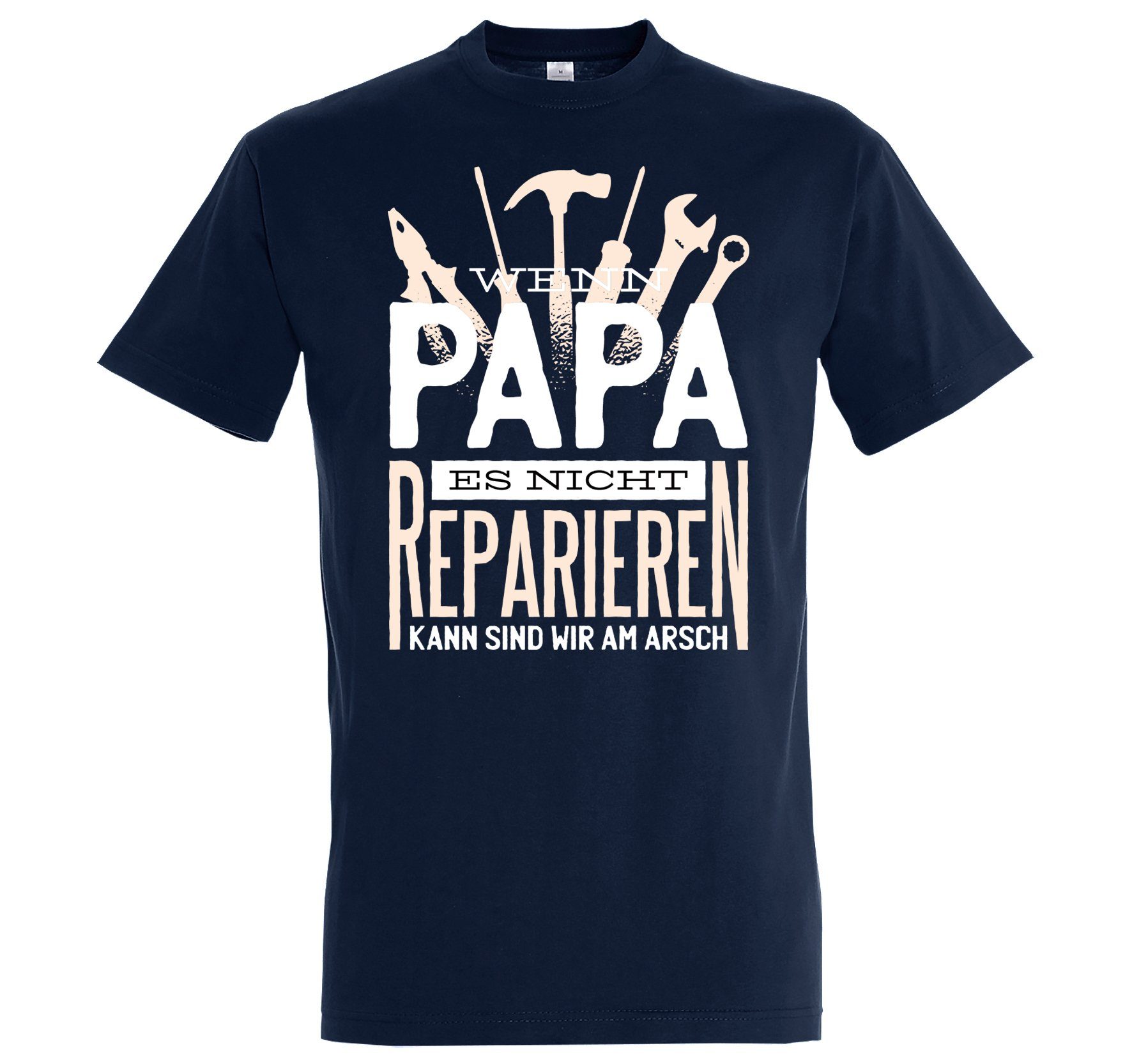 lustigem Herren mit Youth Frontprint Reparieren Navyblau Designz T-Shirt Papa Shirt