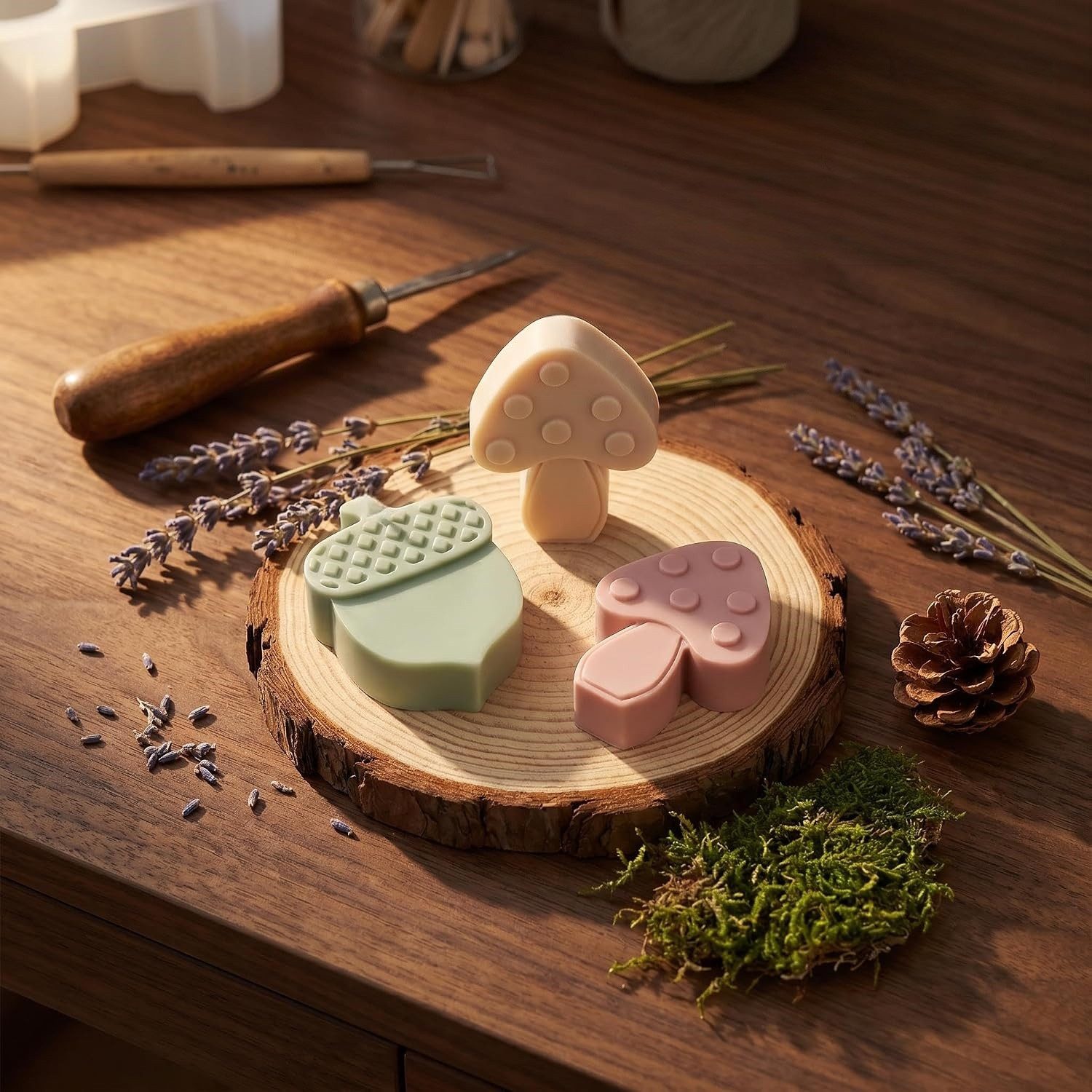 Agger Silikonform 6 Stück Silikonformen Gießformen Herbst, Silikonform Pilz und Eichel, (Kerzen Formen Silikon Herbst Halloween Silikonform Pilze 6-tlg), für Die Herstellung Von Gips und Kerzen