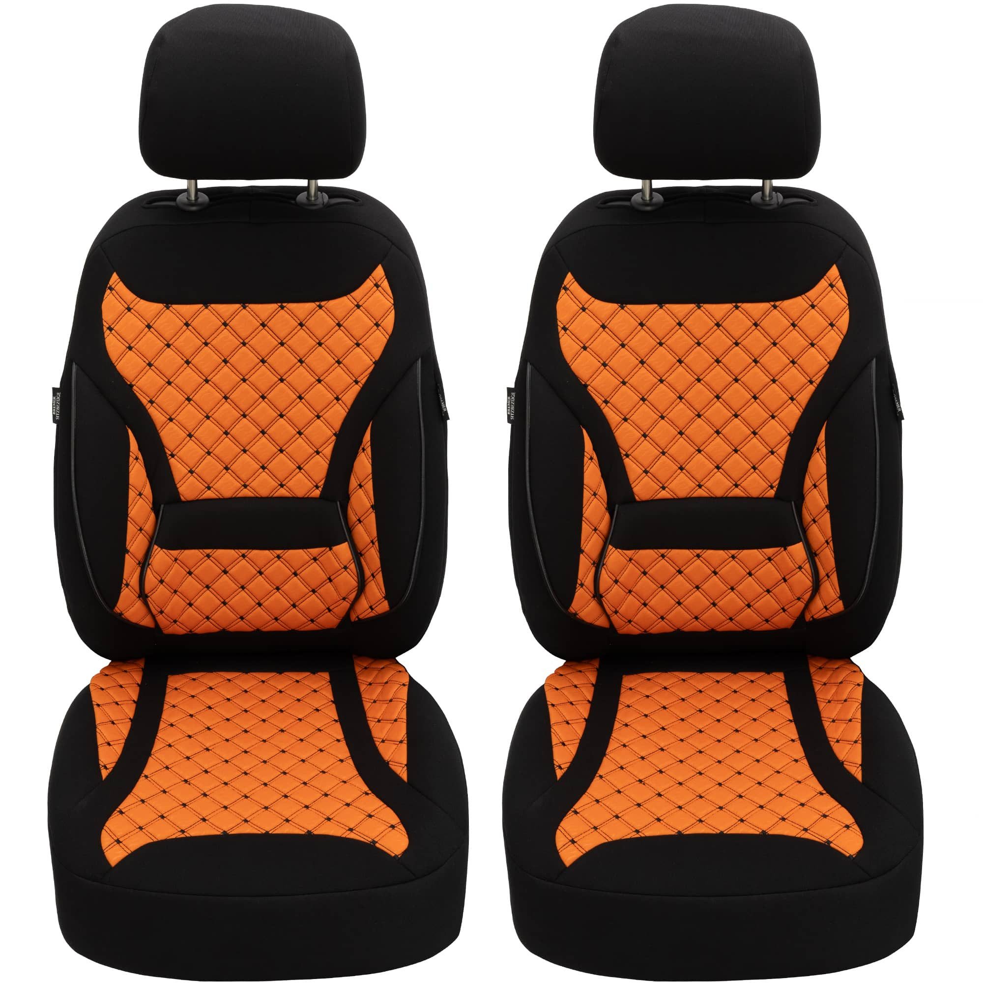 BREMER SITZBEZÜGE Autositzbezug für Renault Kangoo BJ ab 2021 (ZM3), Set, 2-tlg., Schonbezüge Sitzbezüge Fahrer und Beifahrer, in Schwarz/Orange