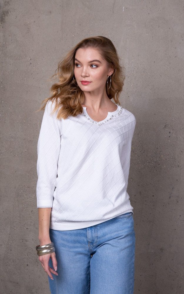 Passioni 3/4 Arm-Pullover mit Rautenmuster und geschlitztem Rundhalsausschn günstig online kaufen