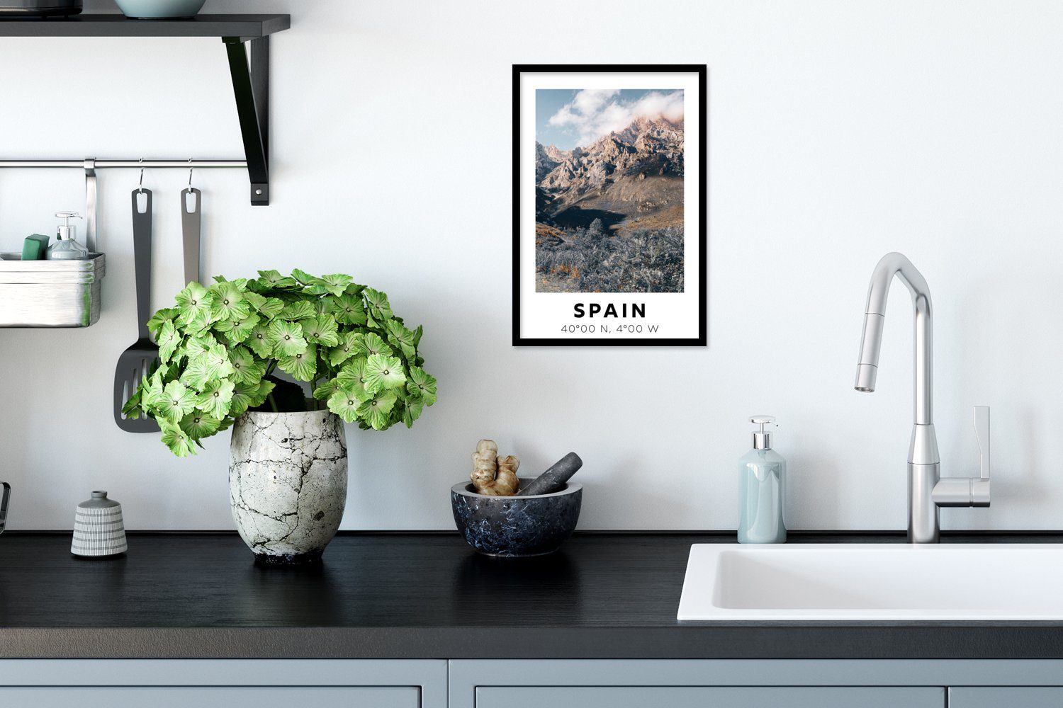 Wandposter, Natur MuchoWow Poster Berge, Spanien - (1 Wanddeko, Bilder, - St), Poster, Gerahmtes Bilderrahmen Schwarzem