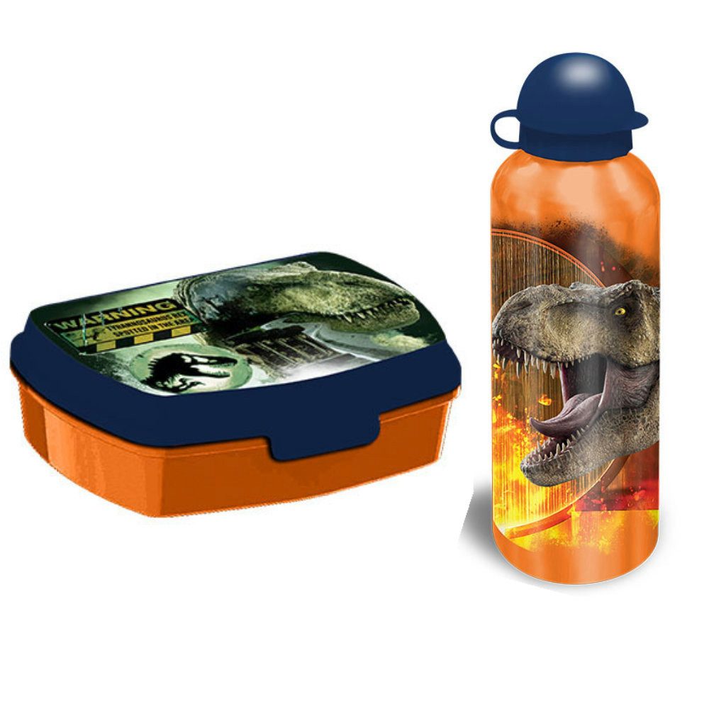 Jurassic World Lunchbox Jurassic World T-Rex Lunch Set Brotdose plus Aluminium Trinkflasche, Kunststoff Alu, (2-tlg)