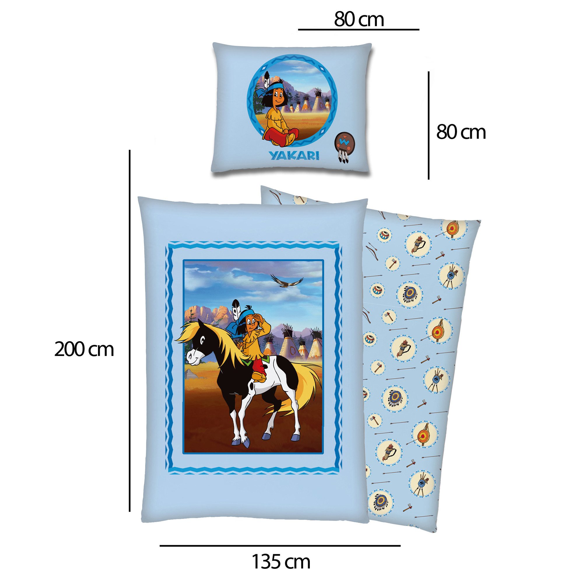 BERONAGE Kinderbettwäsche Yakari Tipi Bettwäsche Linon / Renforcé, 100% Baumwolle, 2 teilig, 135x200 + 80x80 cm