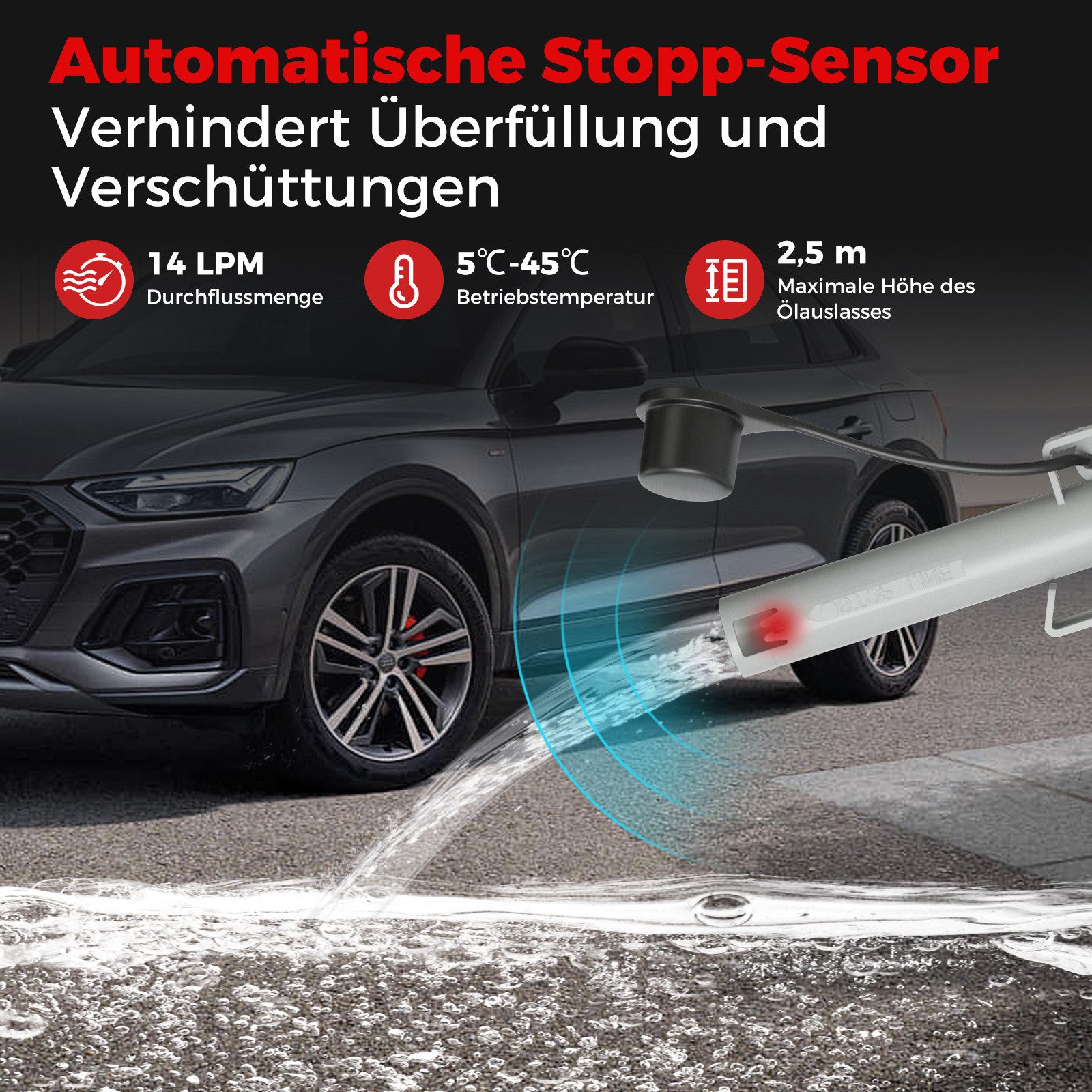 COSTWAY Ölabsaugpumpe, Kraftstoff Umfüllpumpe 3,8 GPM, 3 Größen-Adapter