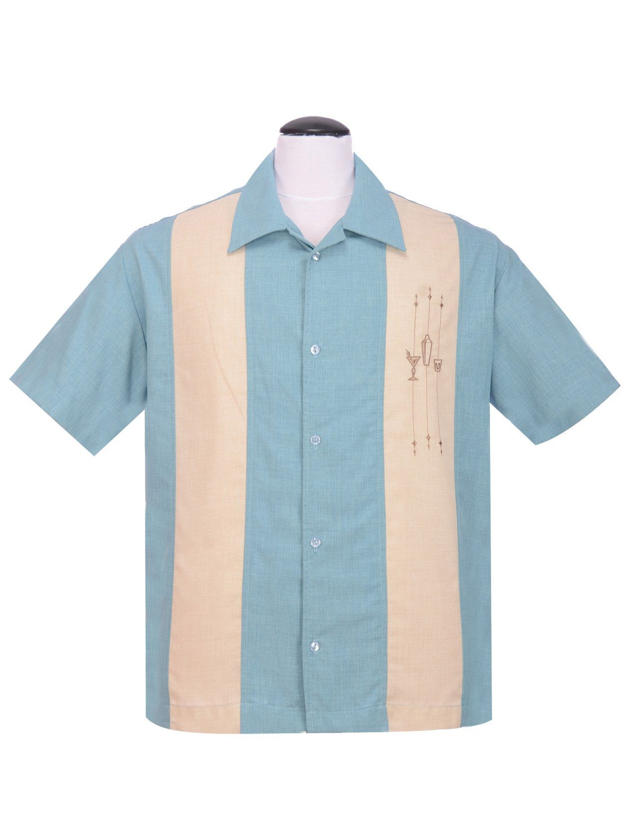 Steady Clothing Kurzarmhemd The Shake Down Sea Foam Retro Vintage Bowling Shirt