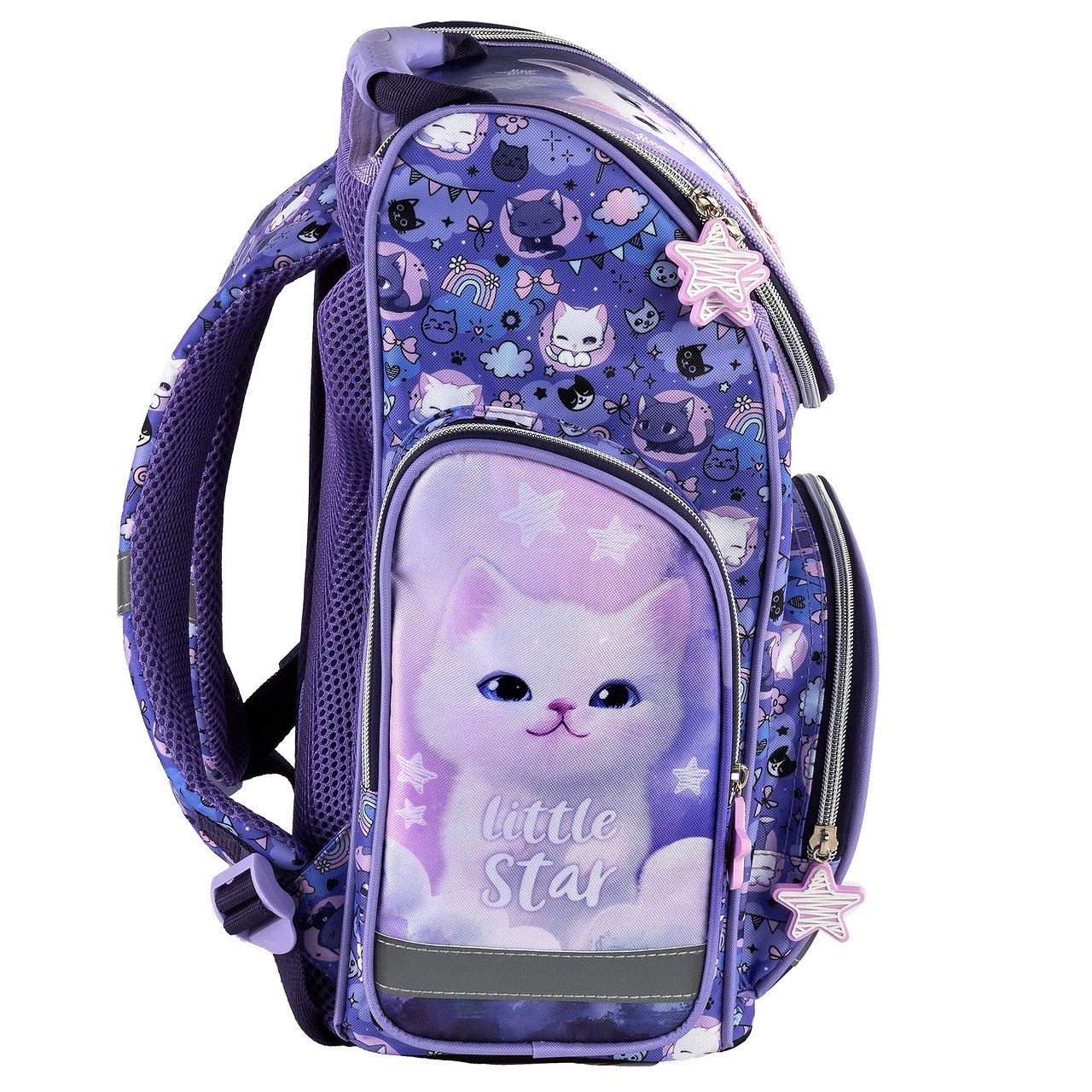 GOLDKIDS Schulranzen für Mädchen, 8er-Set - (Schul-Rucksack für Kinder mit Federmäppchen, 1-tlg., - Schuhbeutel Trinkflasche und Brotdose), - Katze Motiv- 1-3 K – Bild 4 von 5