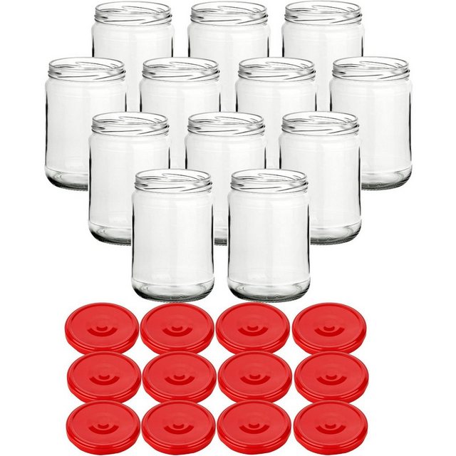 gouveo Einmachglas “Vorratsgläser 580 ml Klassik mit Schraub-Deckel – Große Einmachgläser”, (12-tlg), rot