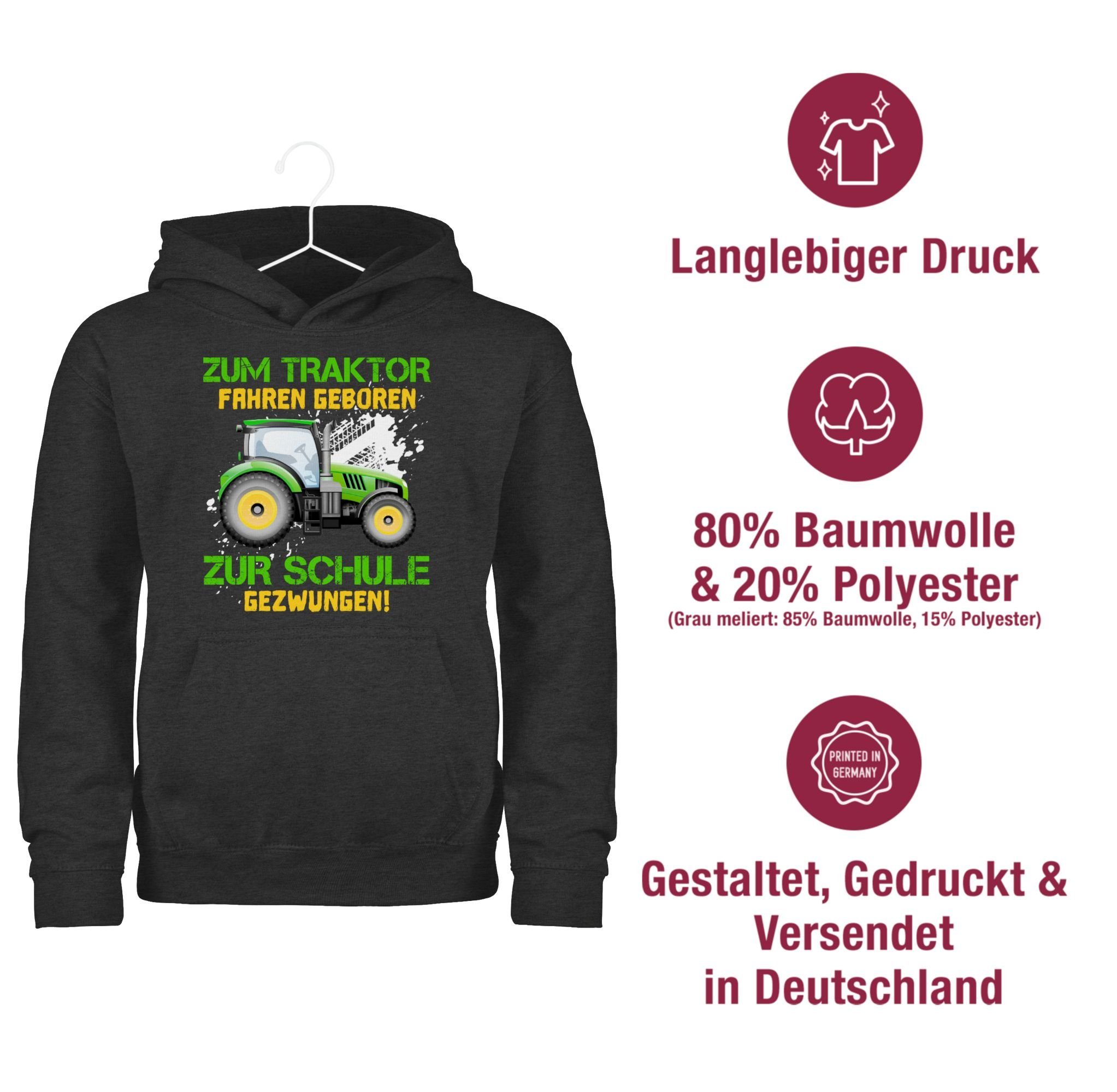 Shirtracer Hoodie Zum Traktor gezwungen - Schule zur Anthrazit fahren 3 Mädchen meliert Landwirt Kinder Baue geboren Einschulung