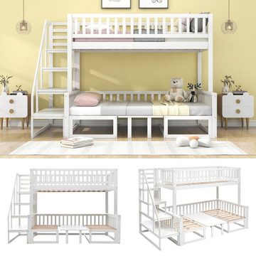 OKWISH Etagenbett Kinderbett mit Treppe, mit verstellbarem Tisch, mit Holzsofa (obustes Kieferholzgestell 90x200cm&120*200cm), ohne Matratze