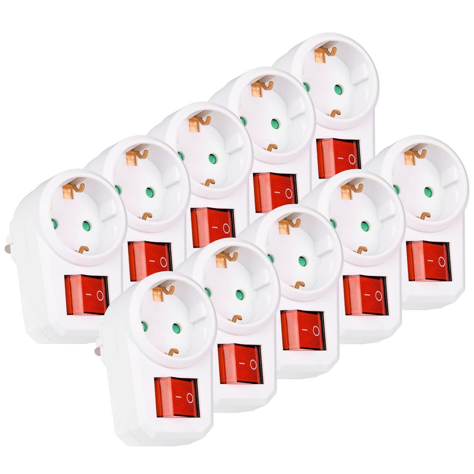 Steckdosenschalter Zwischenstecker abschaltbar mit Ein-Aus Schalter beleutet (10er Set)