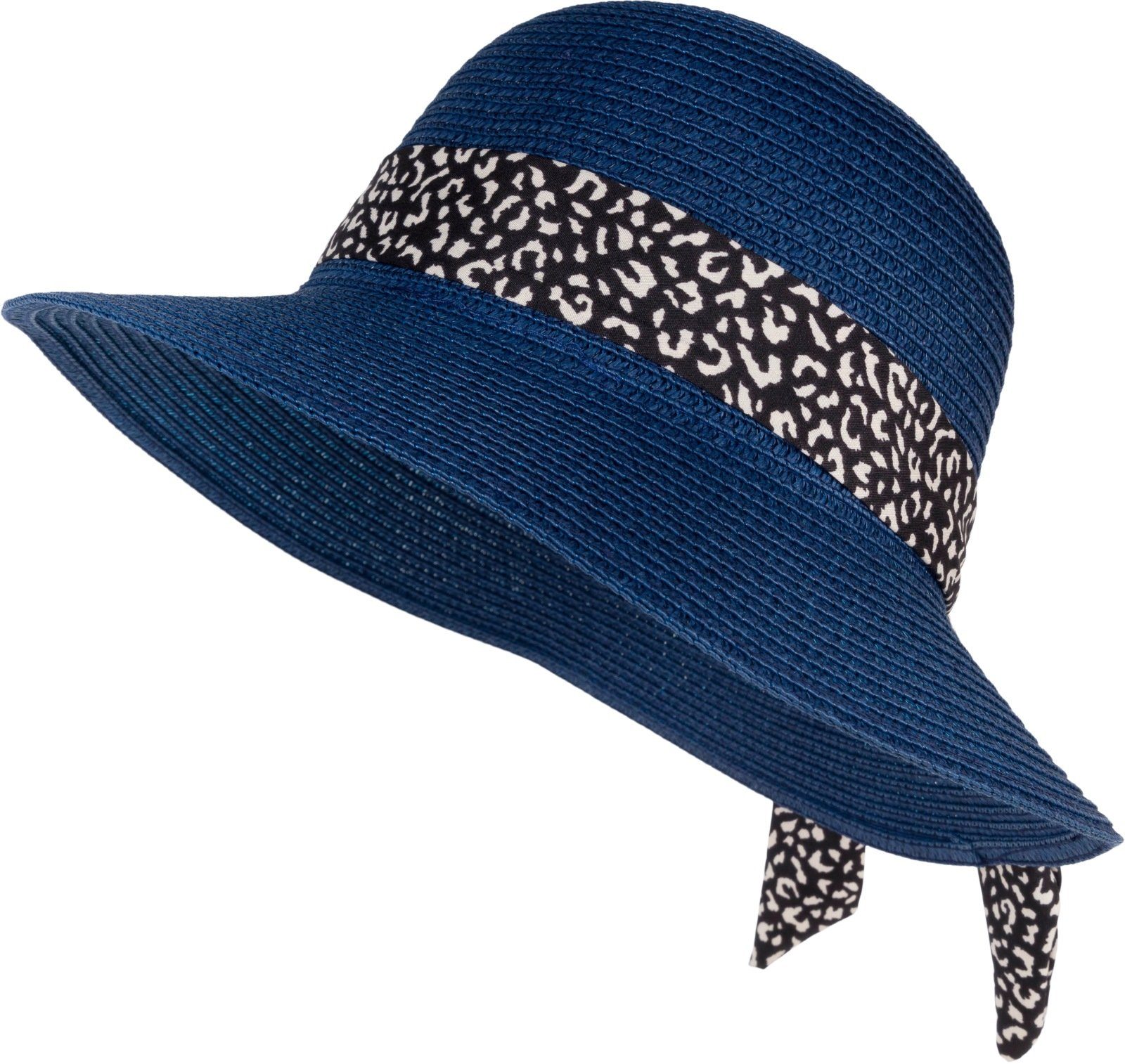 styleBREAKER Sonnenhut (1-St) Papier Strohhut mit Leoparden Zierband Dunkelblau