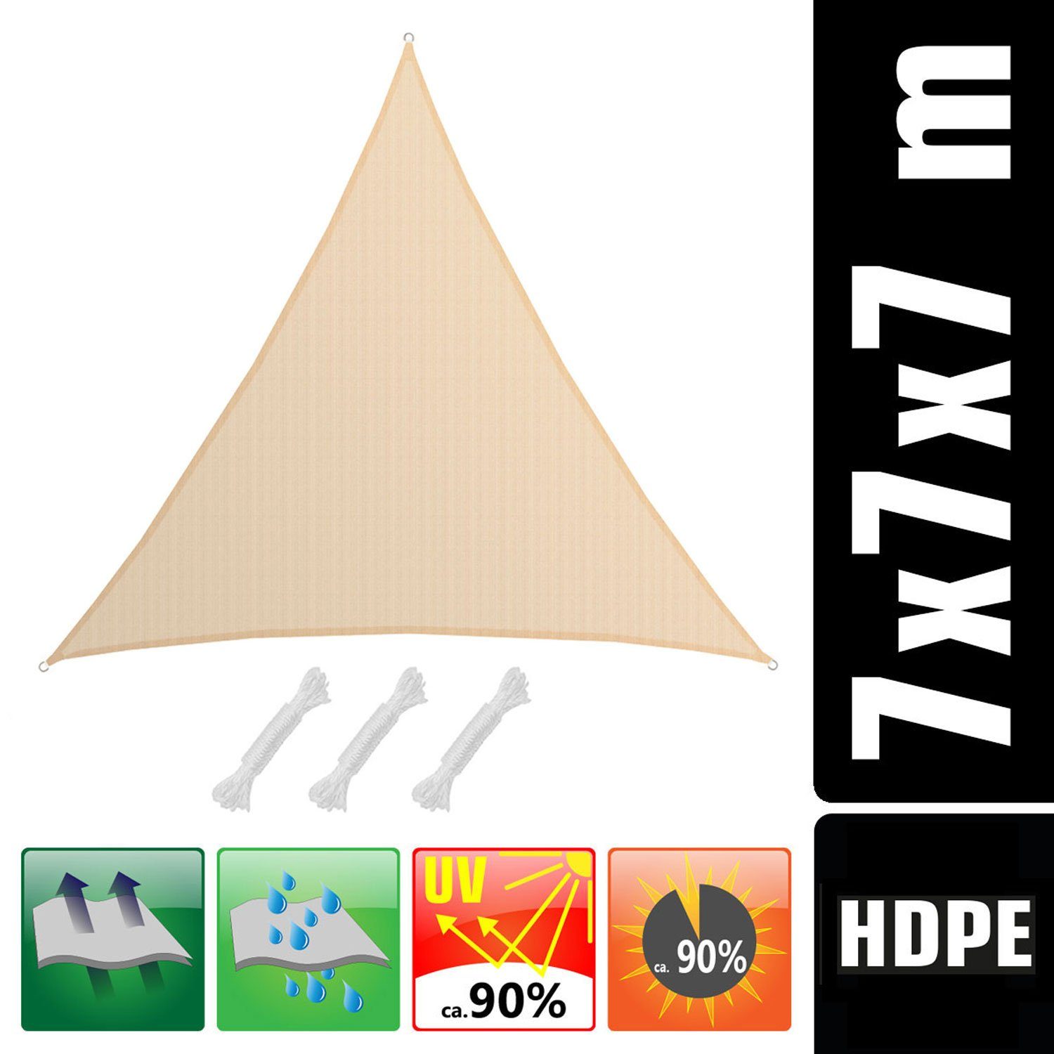 Thumbnail - AMANKA Sonnensegel Sonnensegel HDPE Dreieck UV Sonnenschutz Plane, Überdachung Balkon Garten Beige