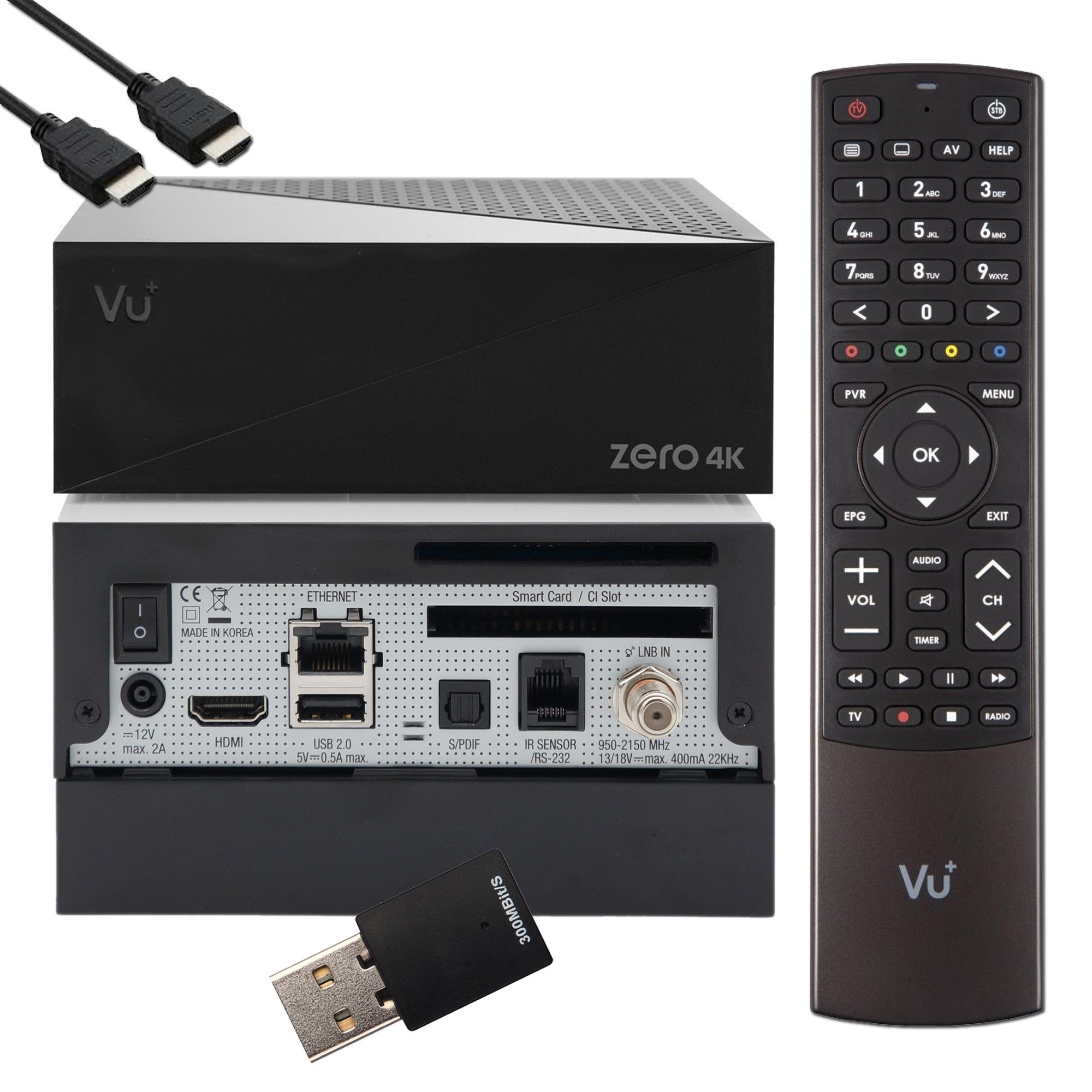 VU+ Zero 4K 1x DVB-S2X Multistream Linux UHD Receiver + 2TB HDD und 300 SAT-Receiver
