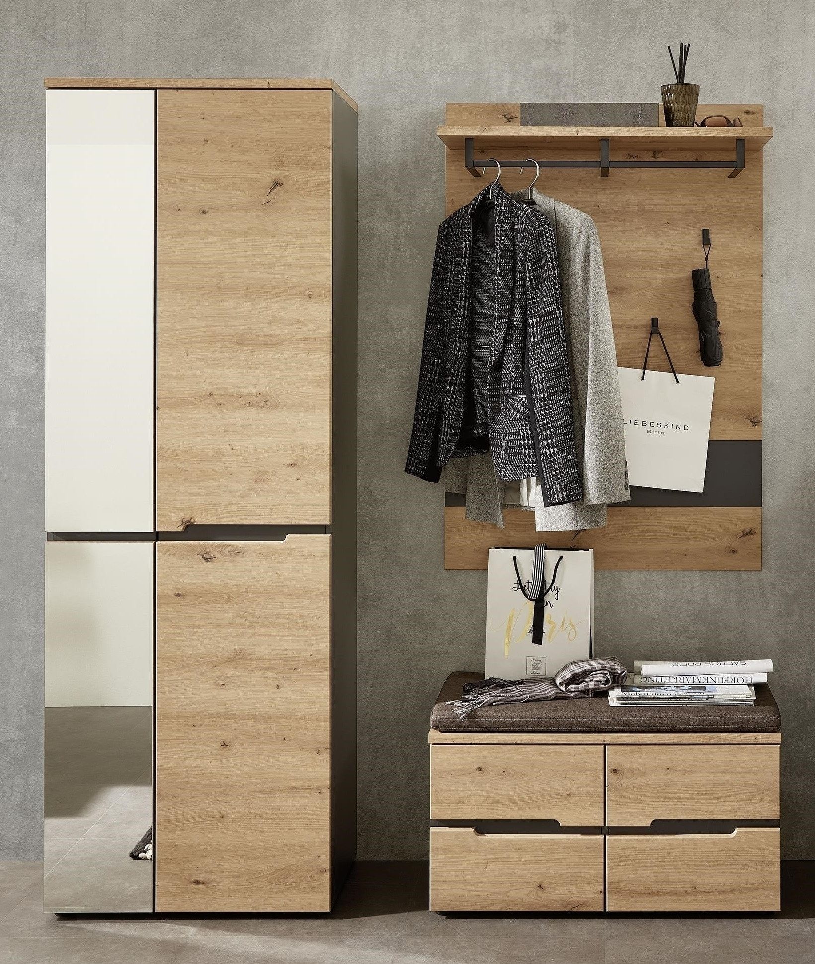 Innostyle Garderoben-Set (3-teilig) Artisan Eiche Dekor / Graphit - 145x192x38 (BxHxT), (3-teilig)