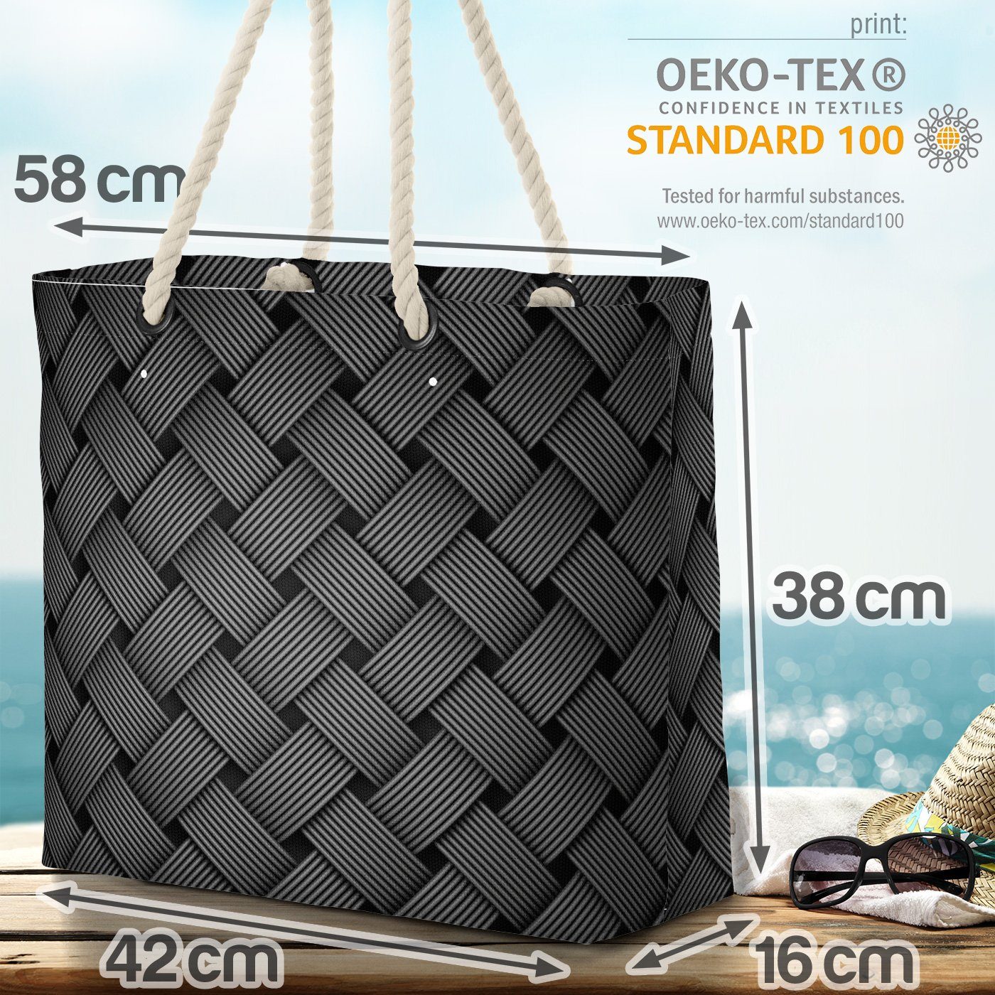 Strandtasche (1-tlg), Faserdruck Technik Beach Geflecht Korb Gewebe VOID Bag Opischer Faser Stoff