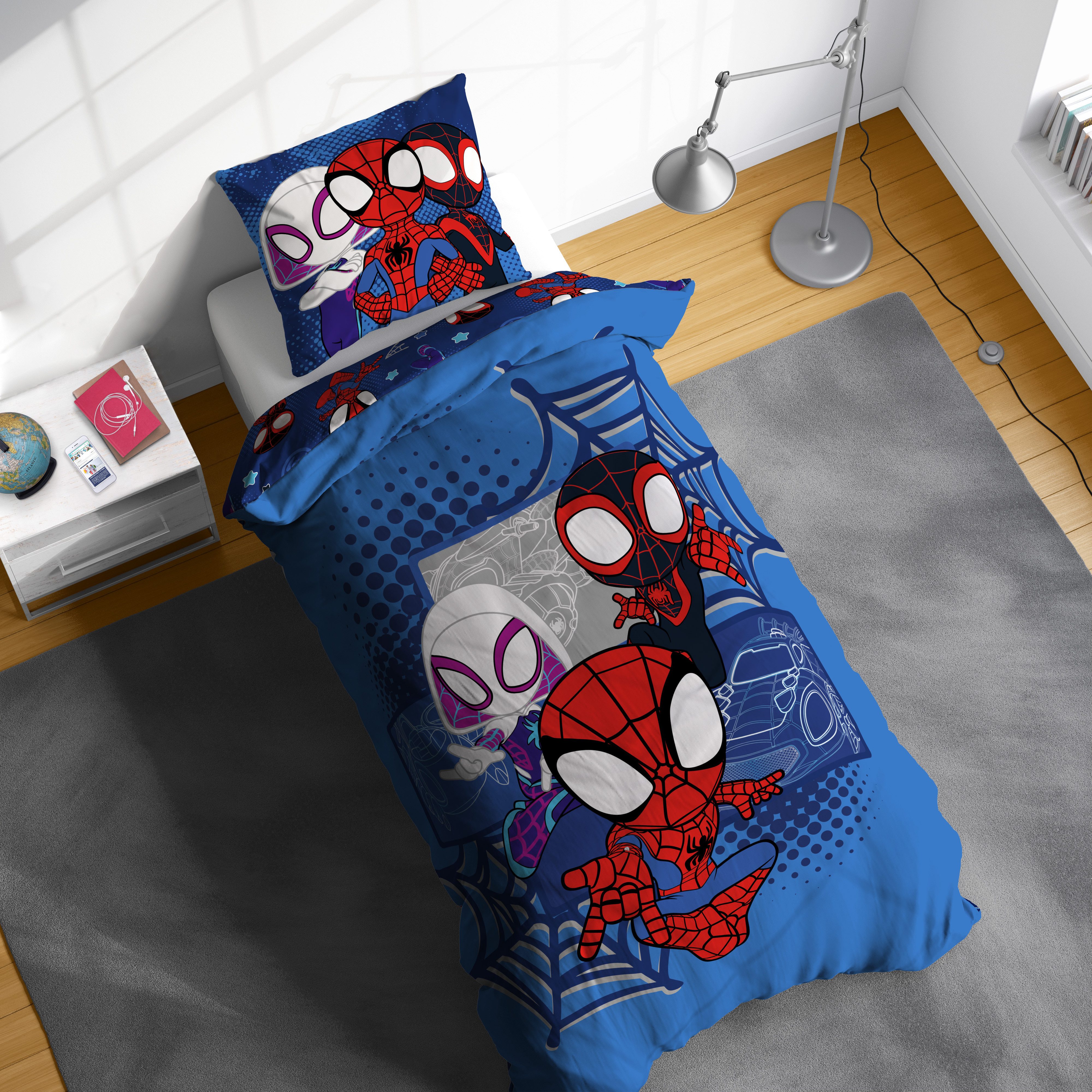 MARVEL Kinderbettwäsche Marvel Spidey Bettbezug-Set 135x200 cm + Kissenbezug 80x80 cm, Washed Cotton, 2 teilig, 100 % Baumwolle, maschinenwaschbar, wendbar